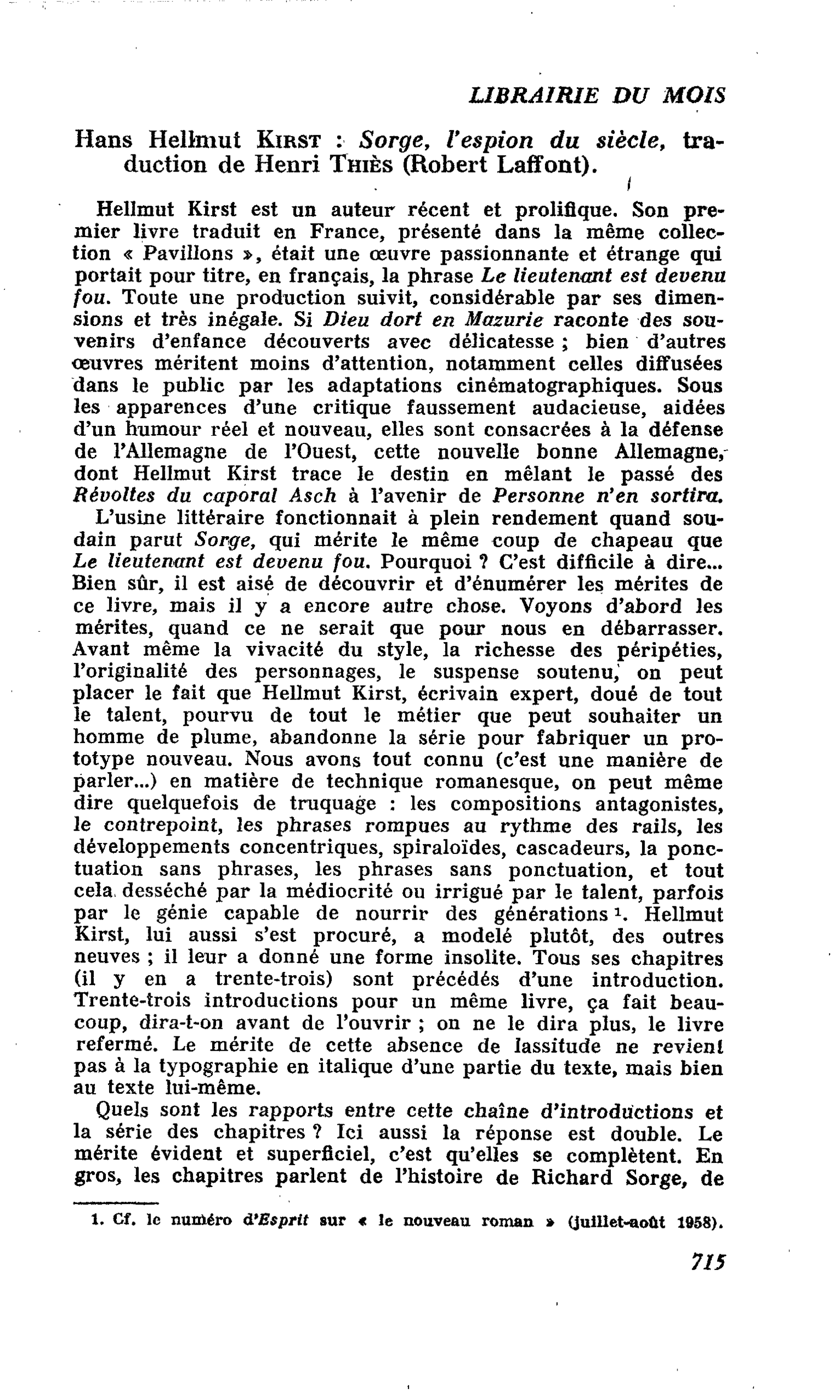 Hans Hellmut Kirst : Sorge, l’espion du siècle