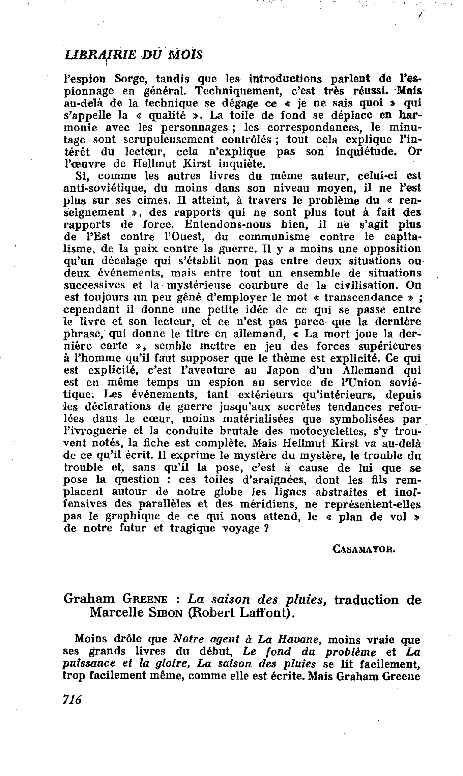 Graham Greene : La saison des pluies