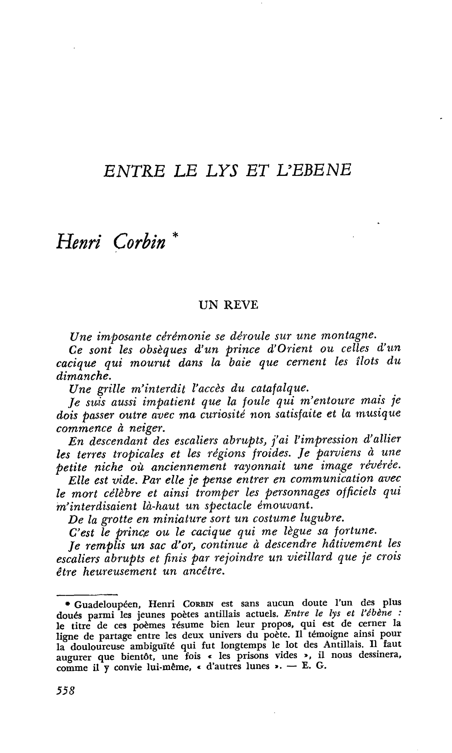 ENTRE LE LYS ET L’EBENE