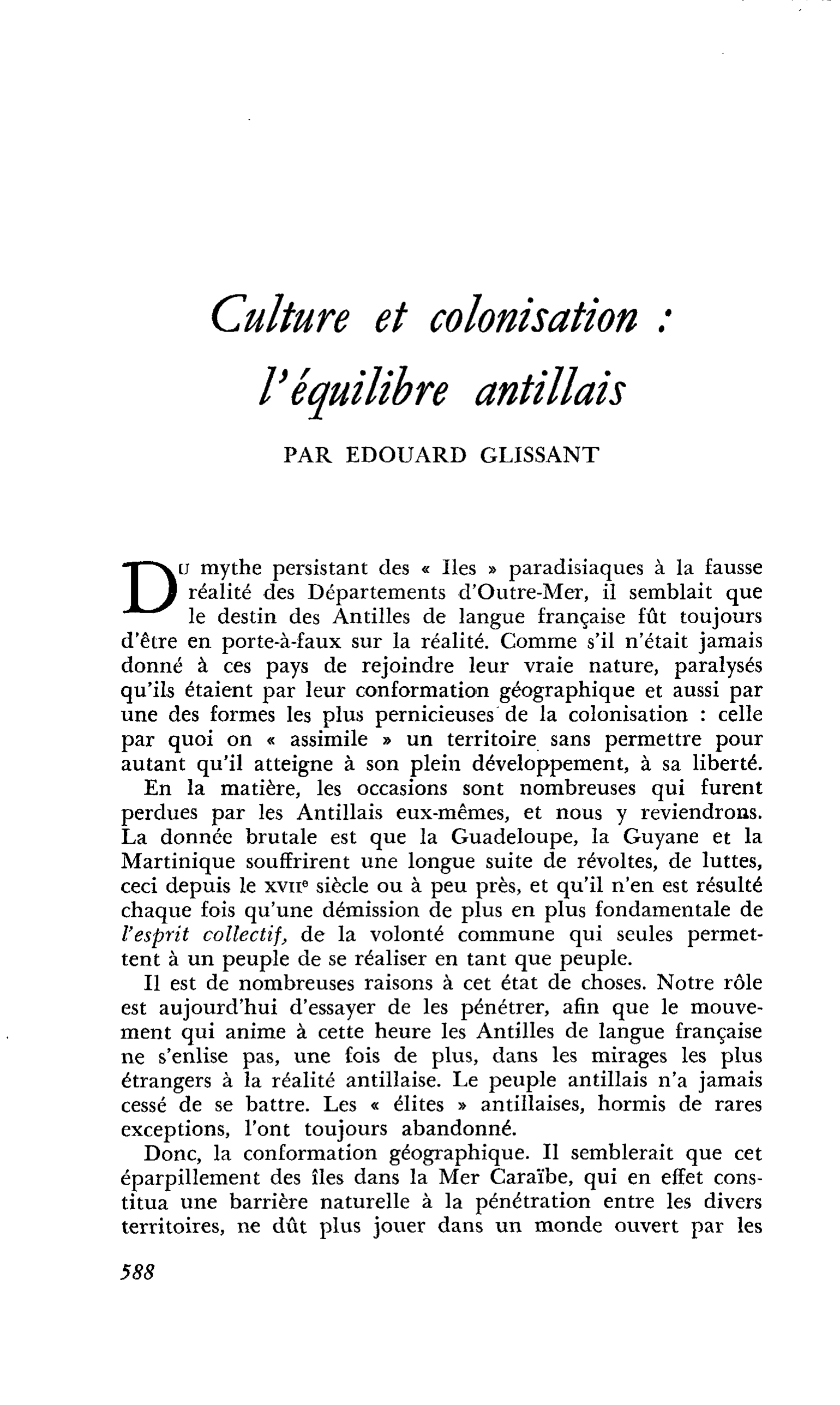 Culture et colonisation : l’équilibre antillais