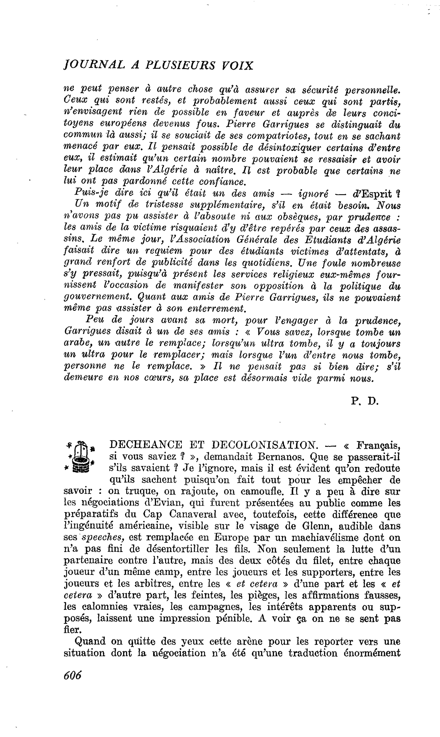 DECHEANCE ET DECOLONISATION