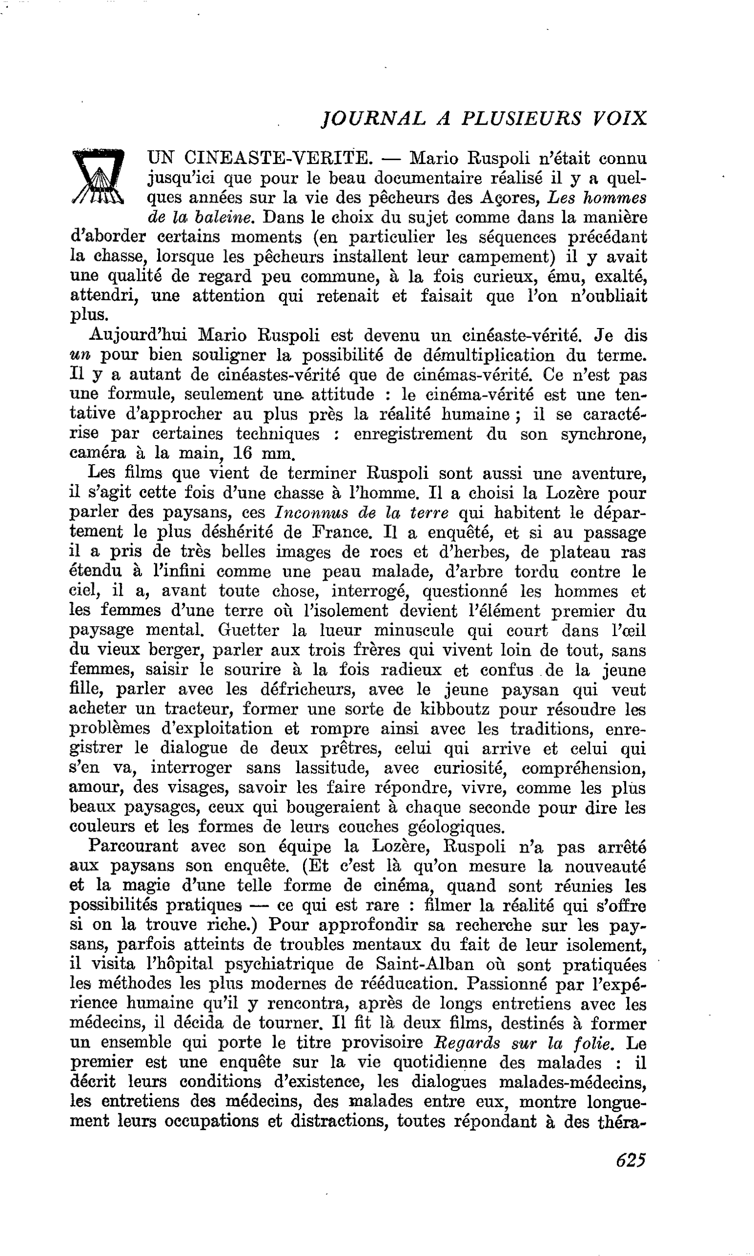 UN CINEASTE-VERITE