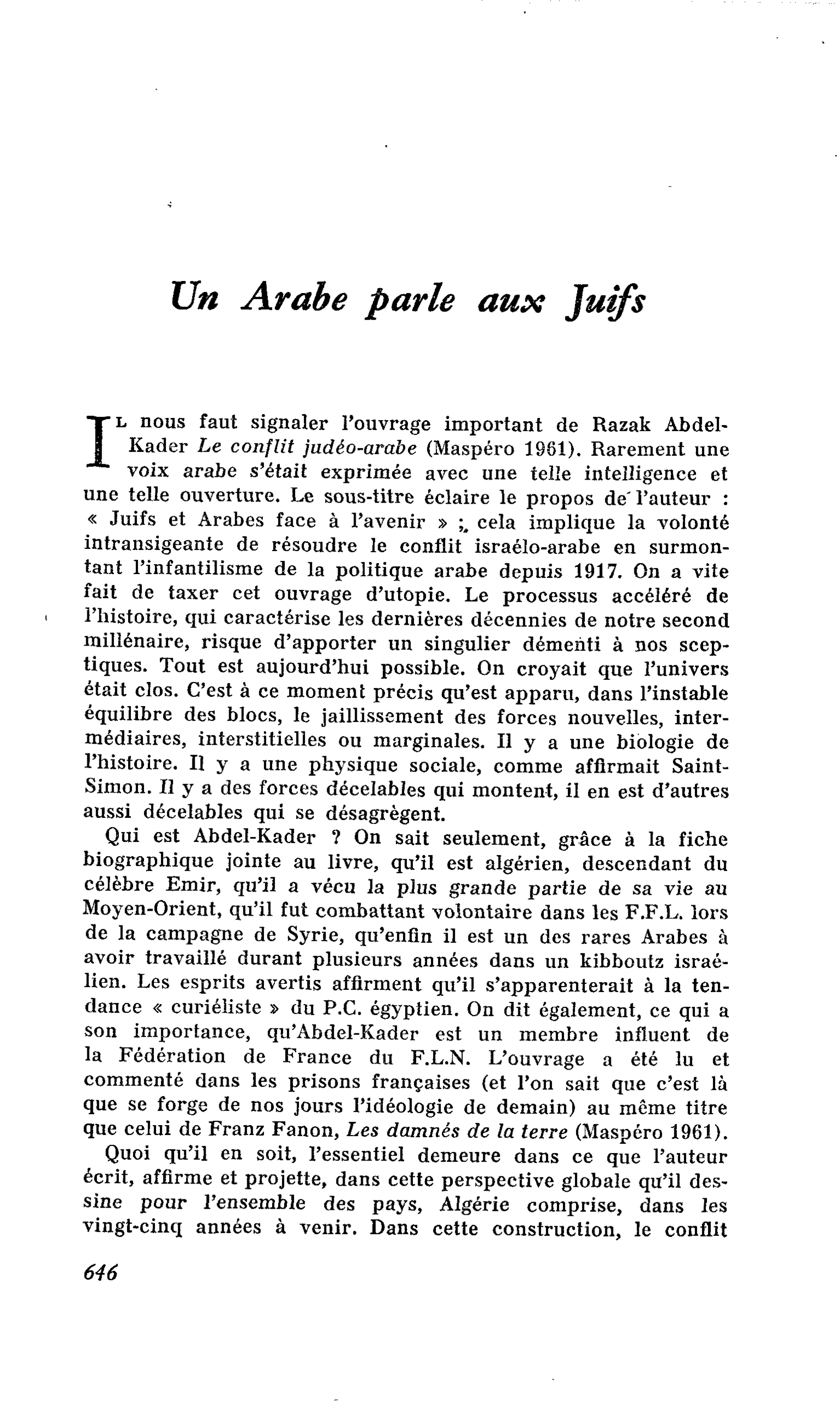 Un Arabe parle aux Juifs