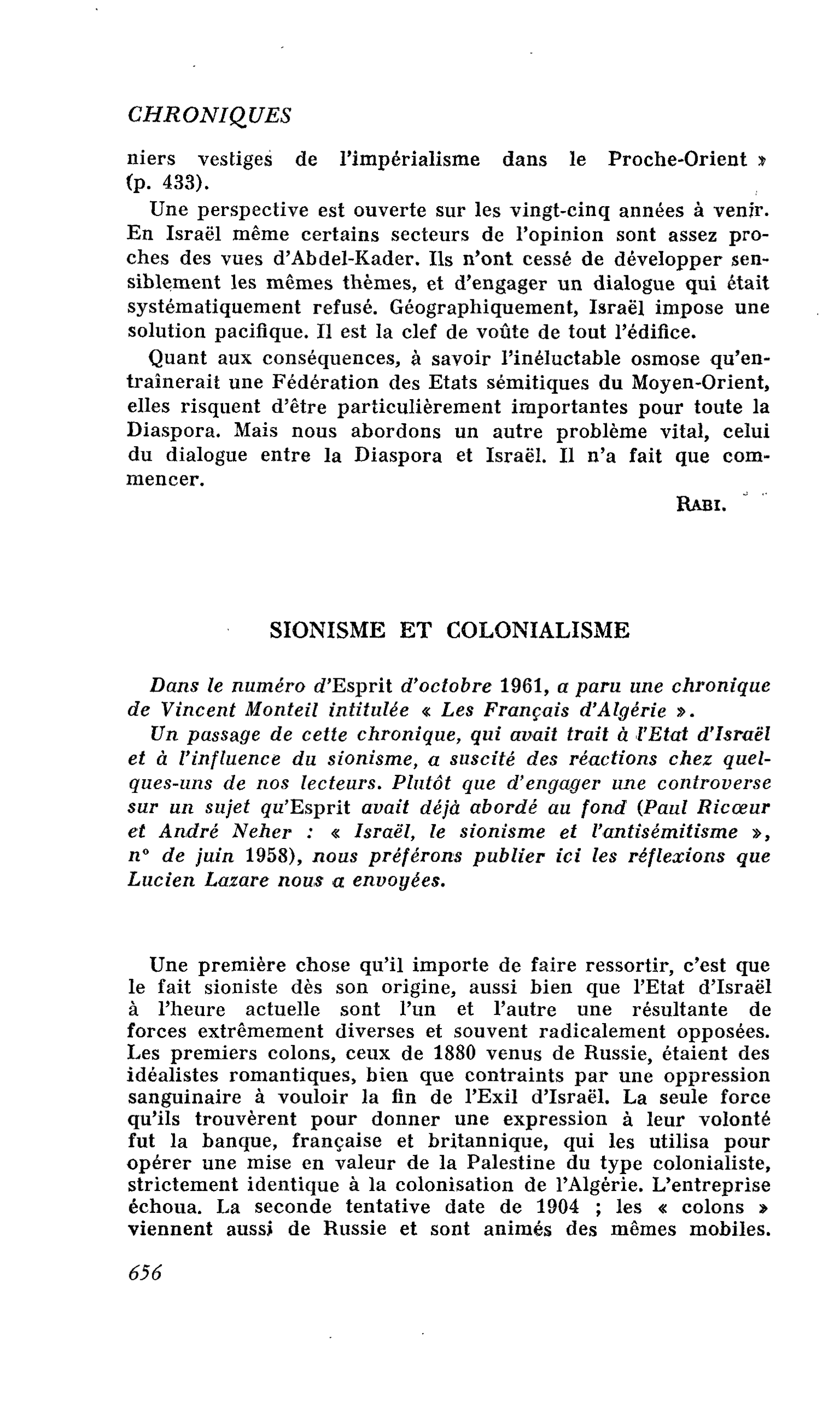 SIONISME ET COLONIALISME