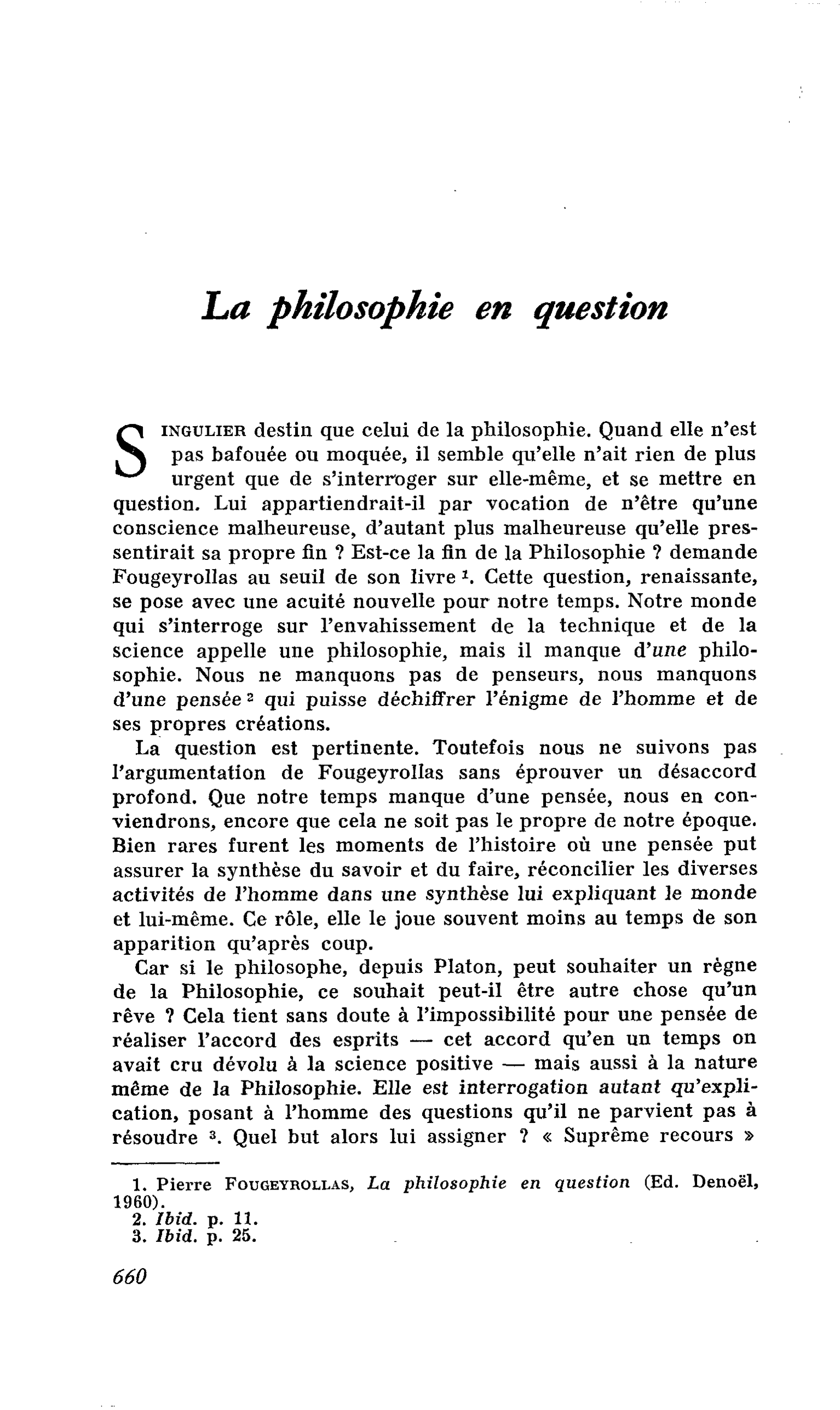 La philosophie en question