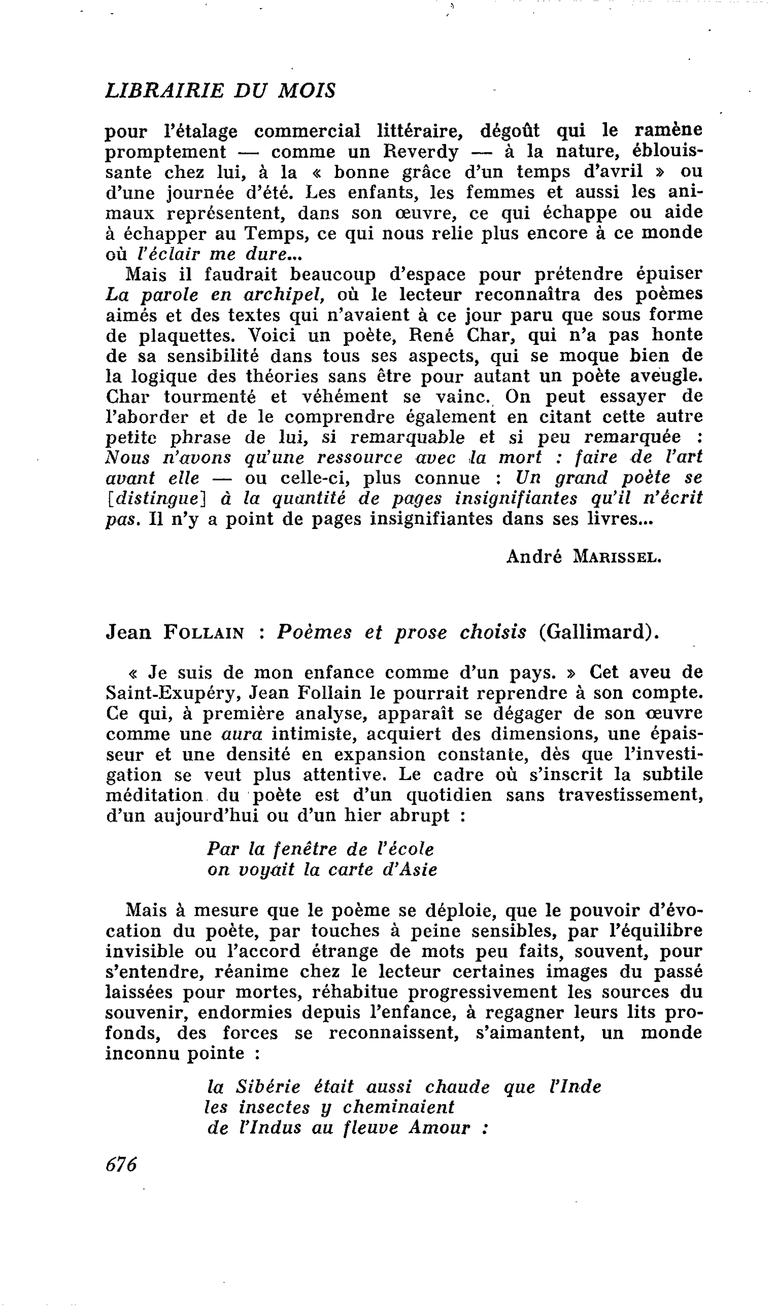 Jean Follain : Poèmes et prose choisis
