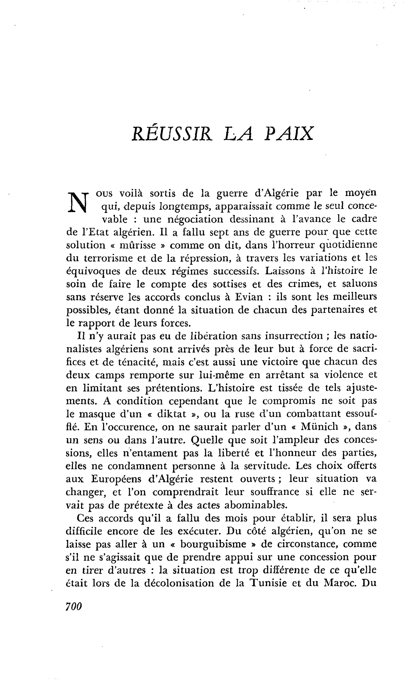 Réussir la paix
