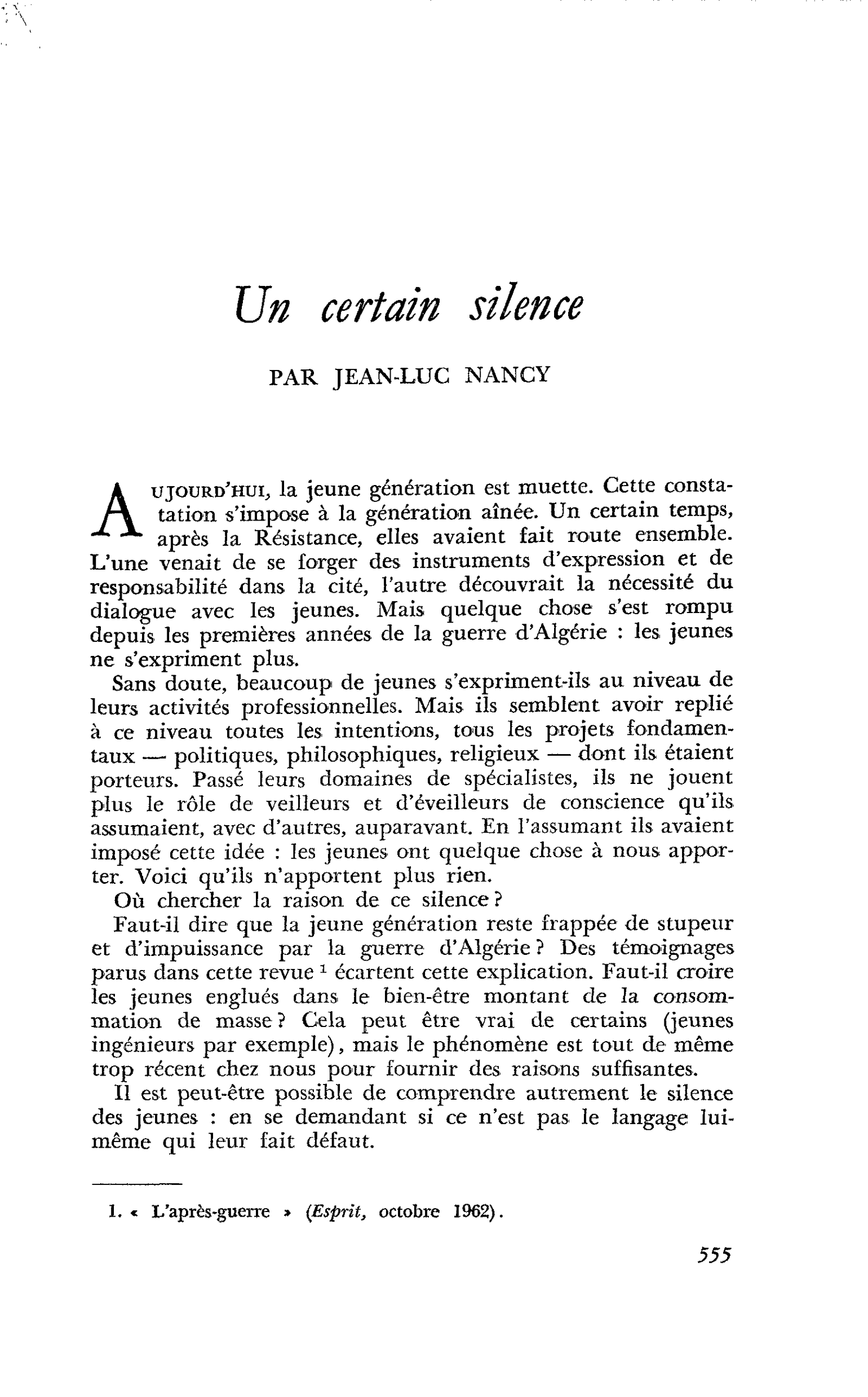 Un certain silence