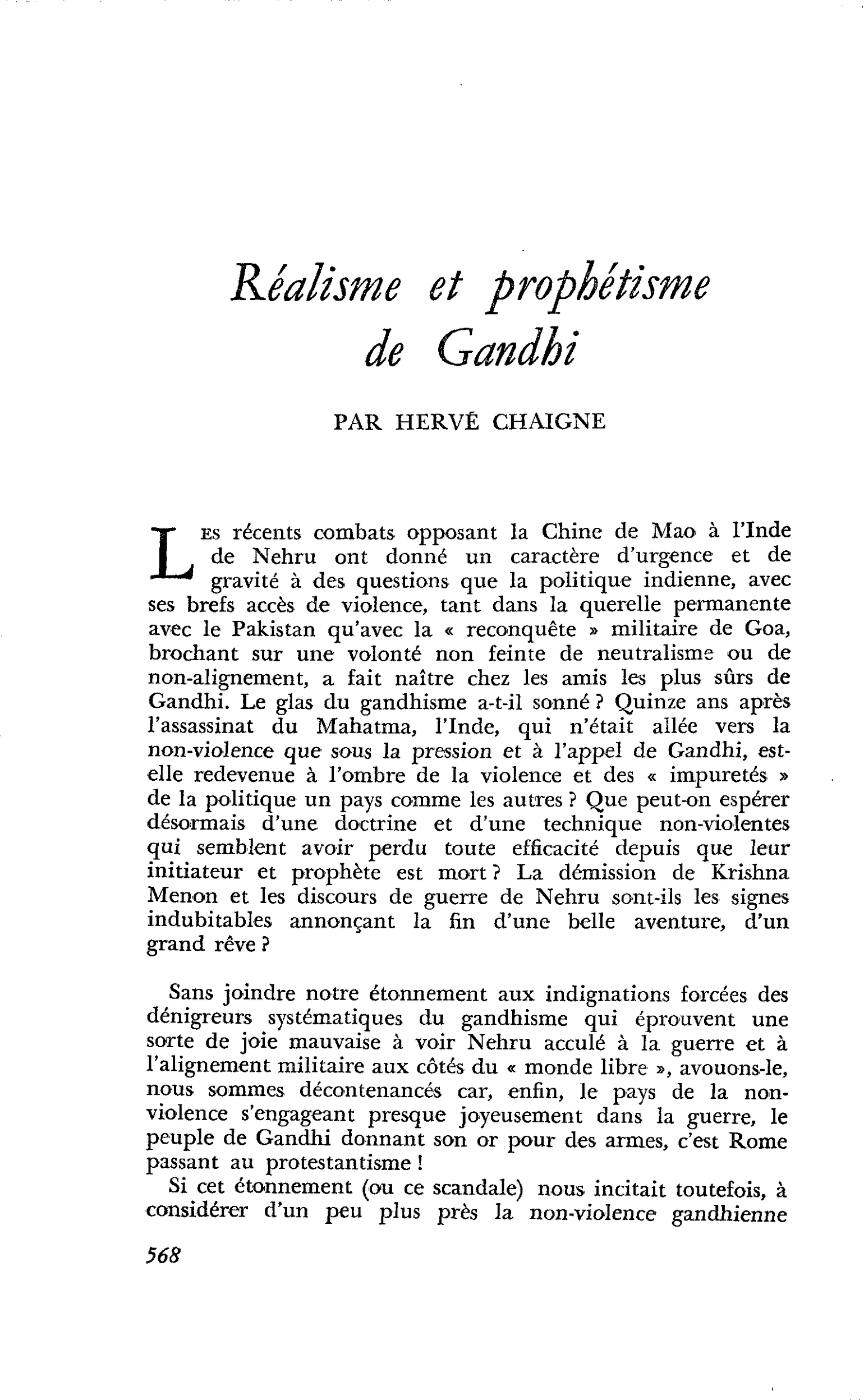 Réalisme et prophétisme de Gandhi