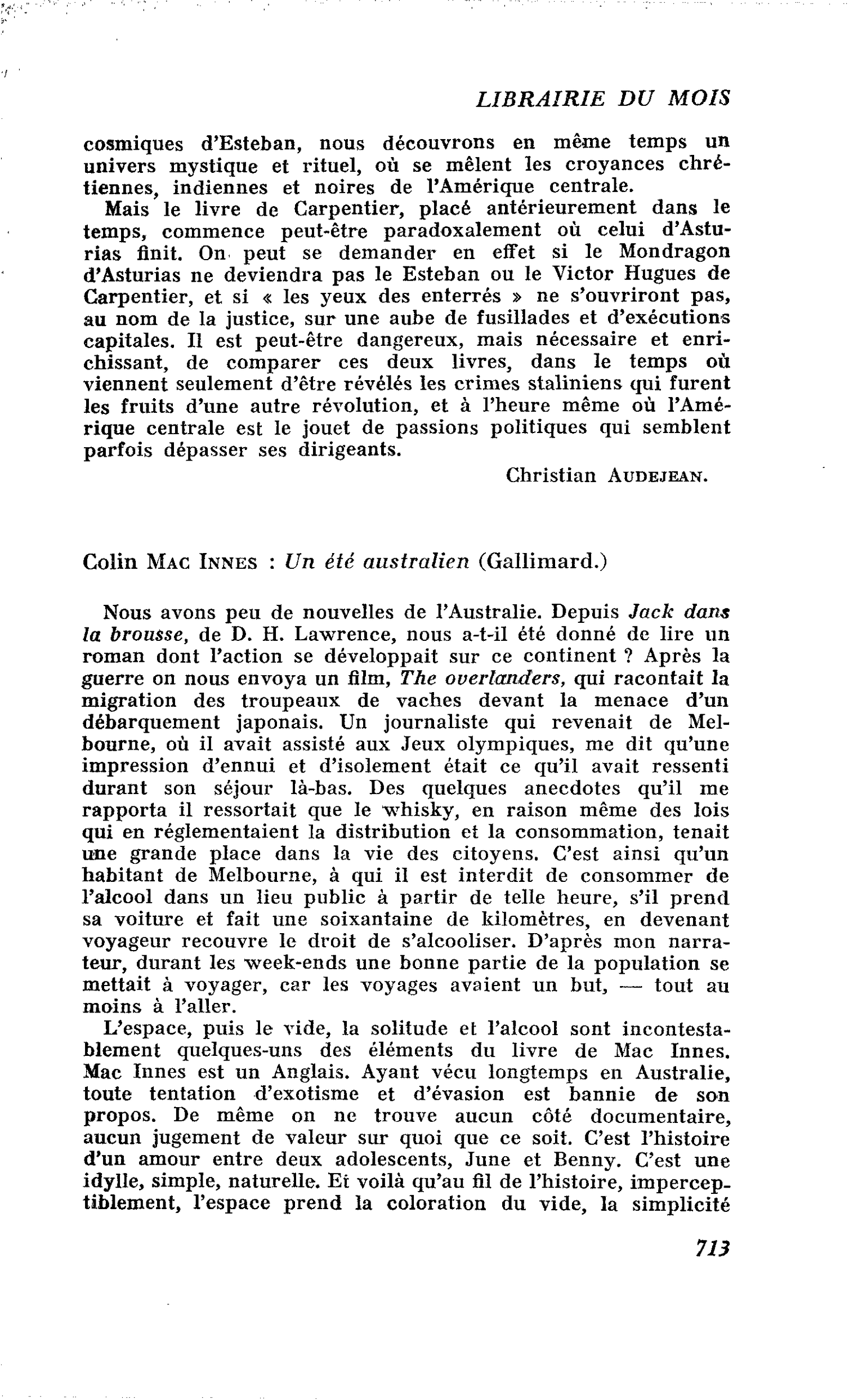 Colin Mac Innés : Un été australien