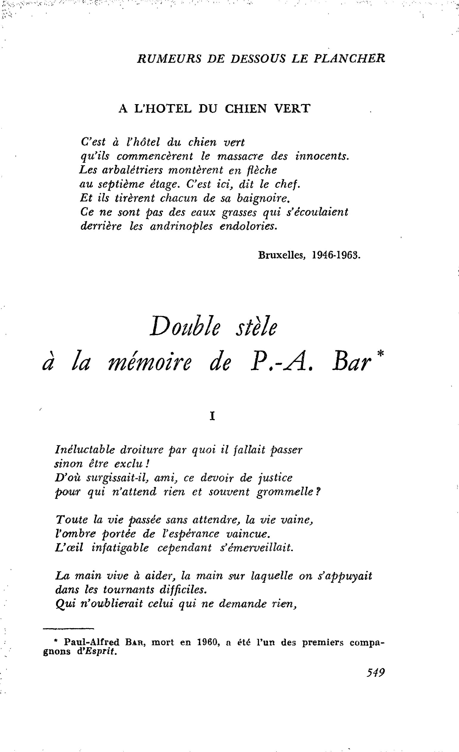 Double stèle à la mémoire de P.-A. Bar