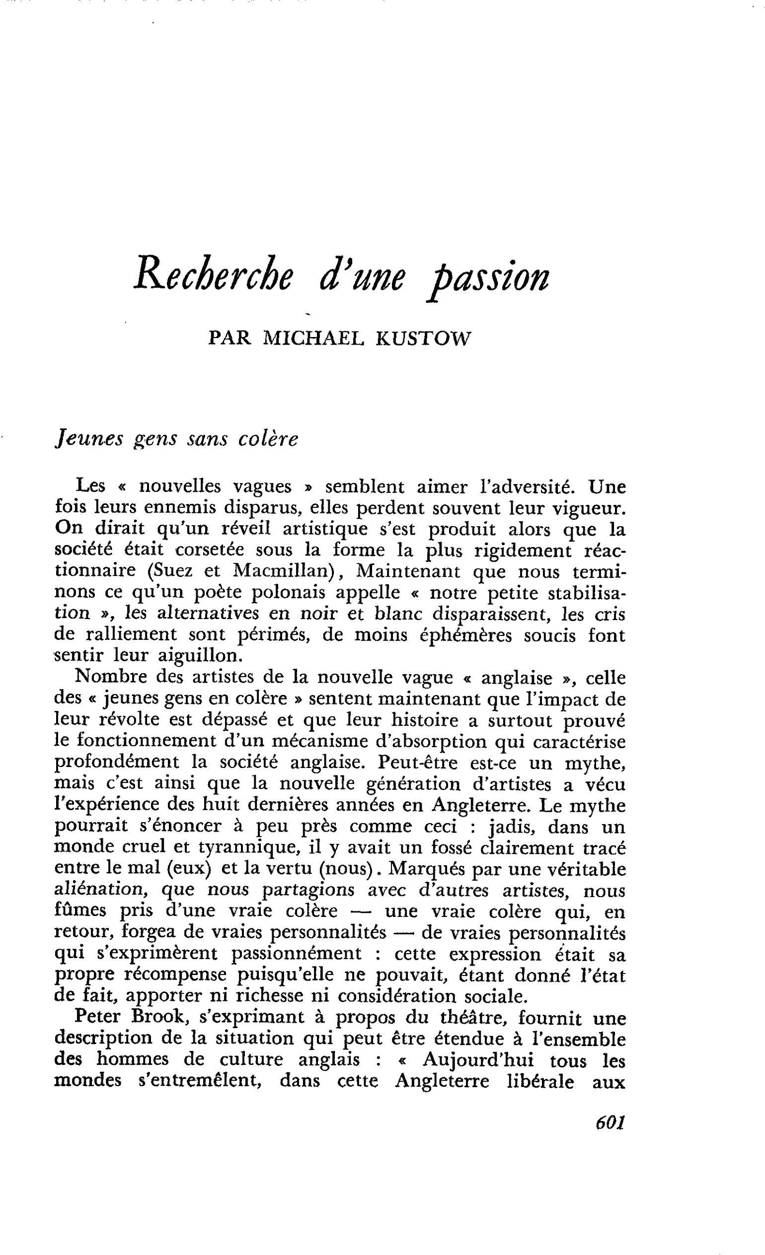 Recherche d’une passion