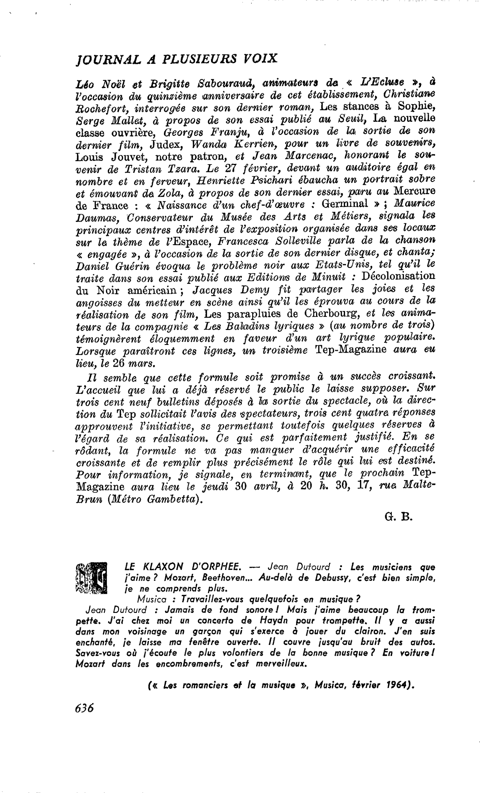 LE KLAXON D’ORPHEE