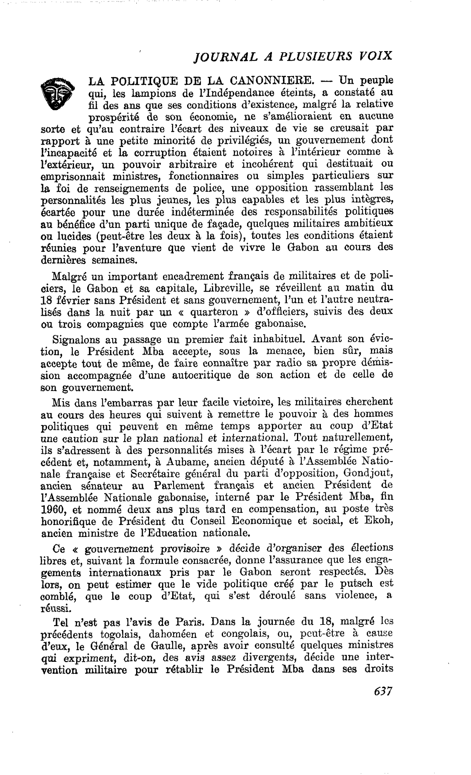 LA POLITIQUE DE LA CANONNIERE