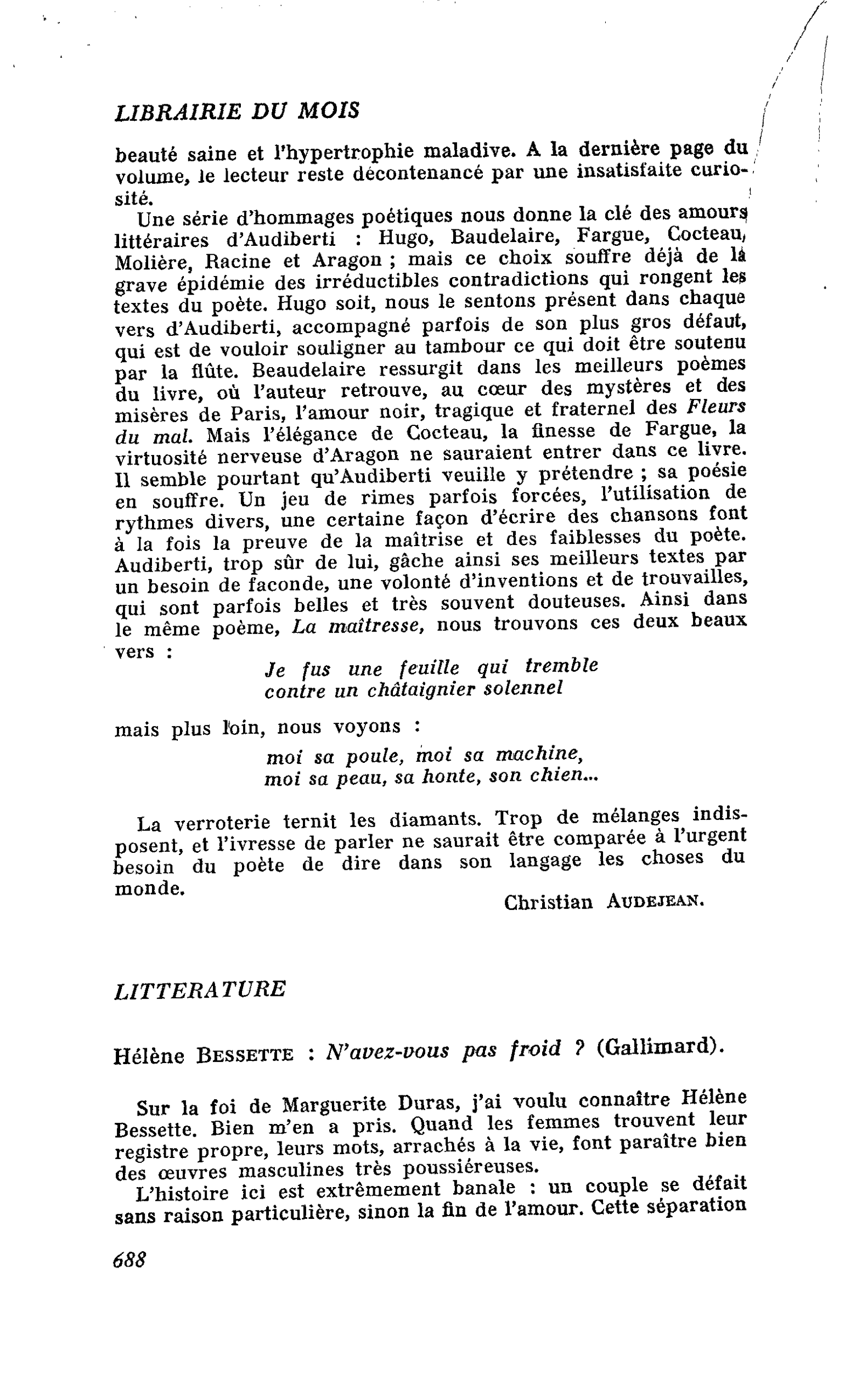 Hélène Bessette : N’avez-vous pas froid ?
