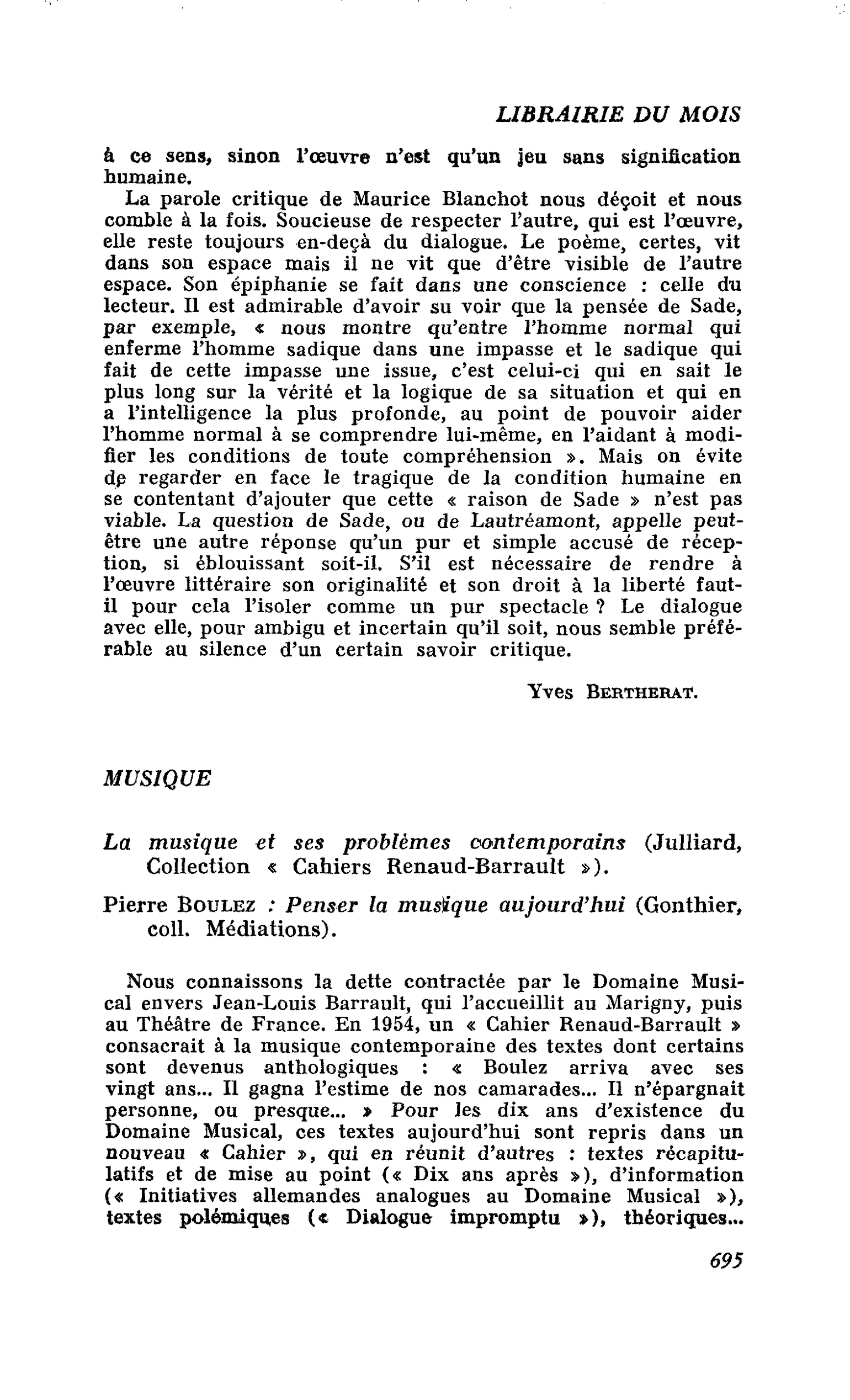 La musique et ses problèmes contemporains. Pierre Boulez : Penser la musique aujourd’hui