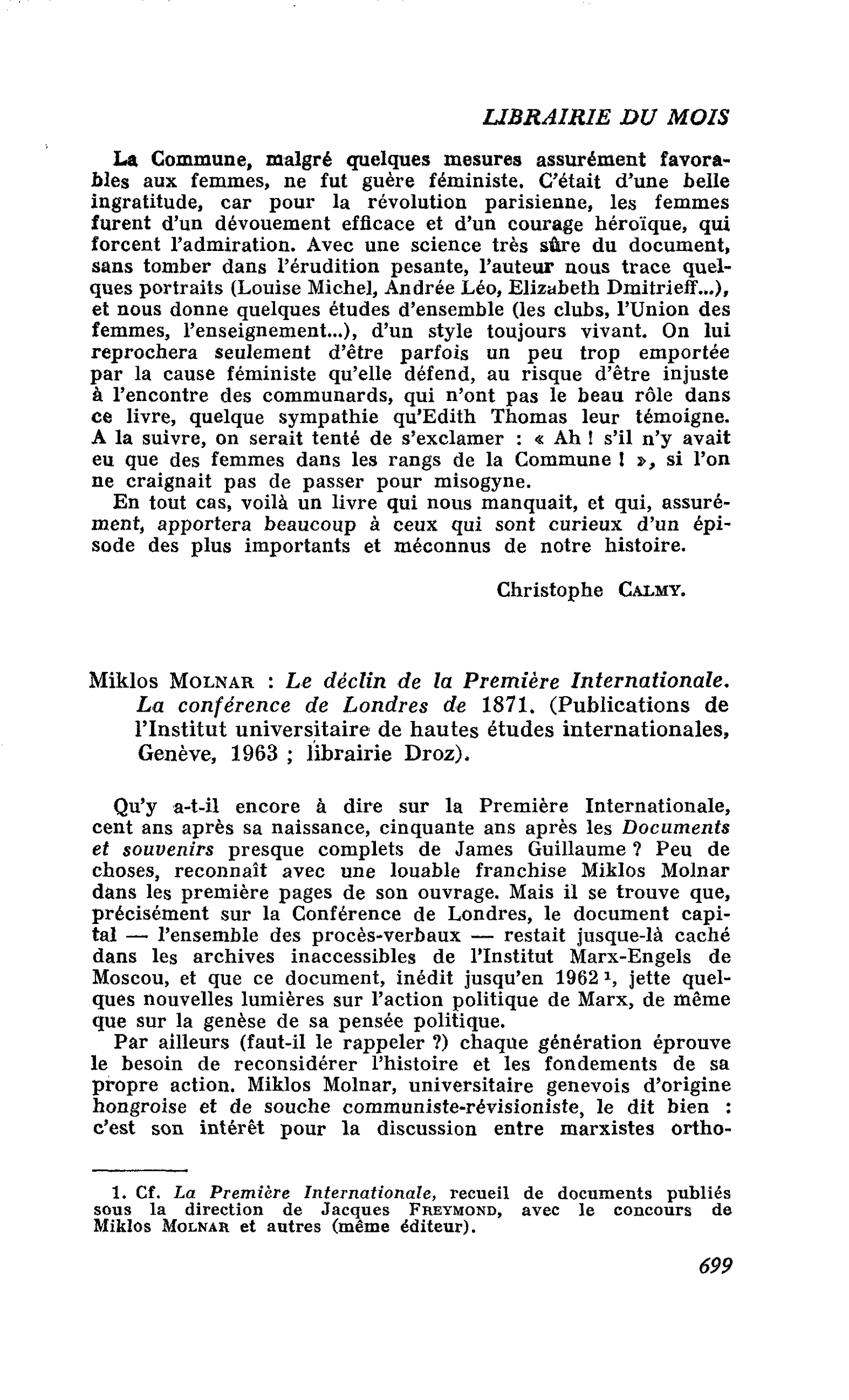 Miklos Molnar : Le déclin de la Première Internationale. La conférence de Londres de 1871