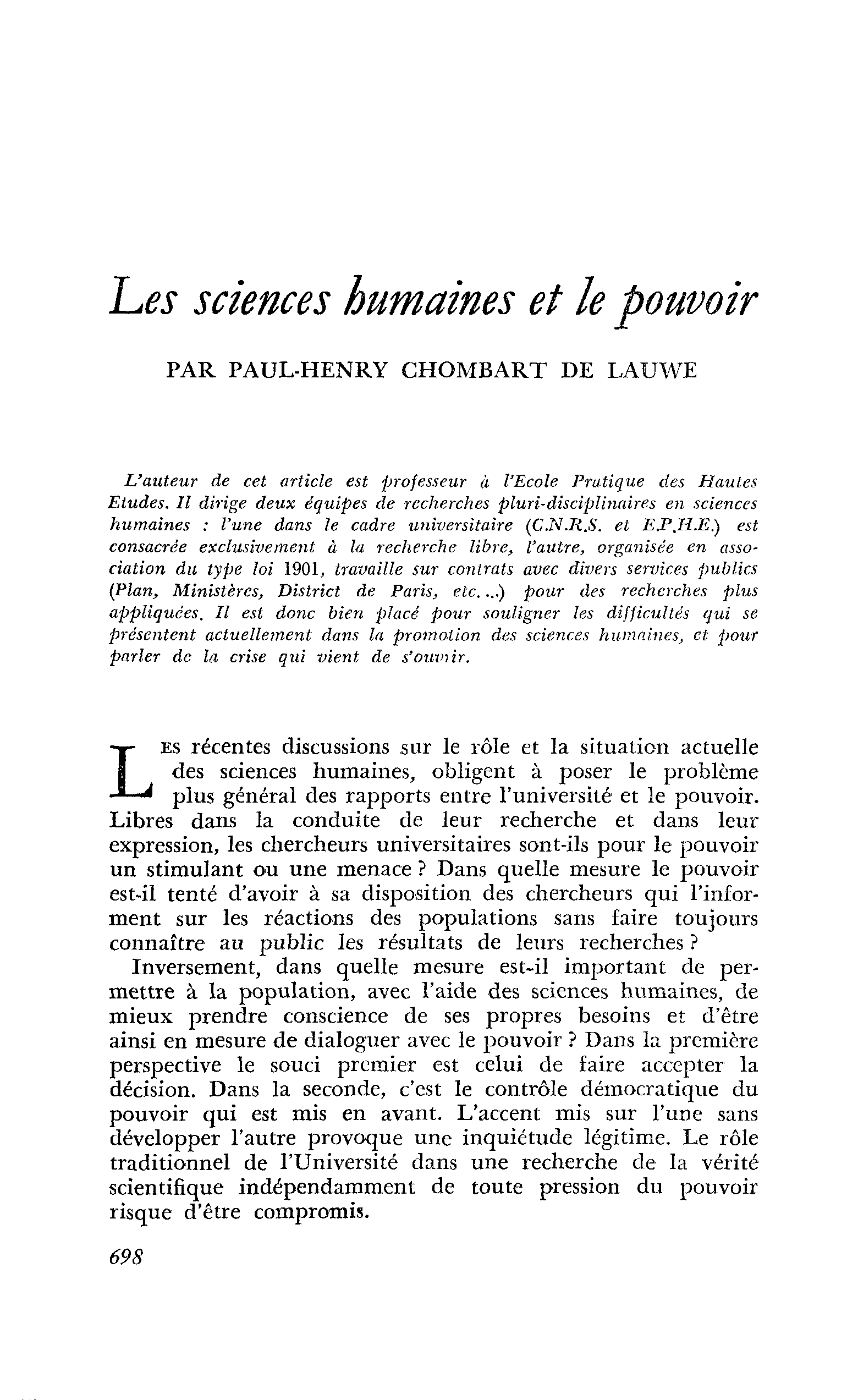 Les sciences humaines et le pouvoir