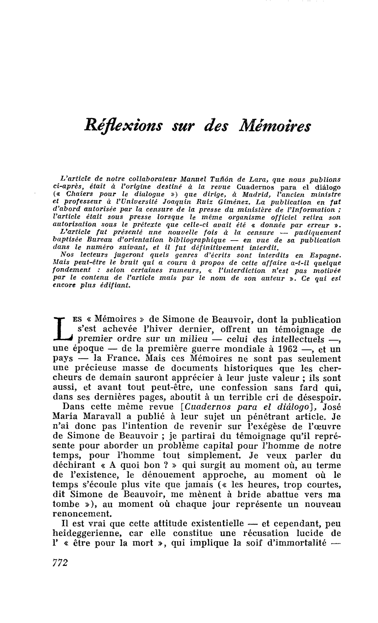 Réflexions sur des Mémoires