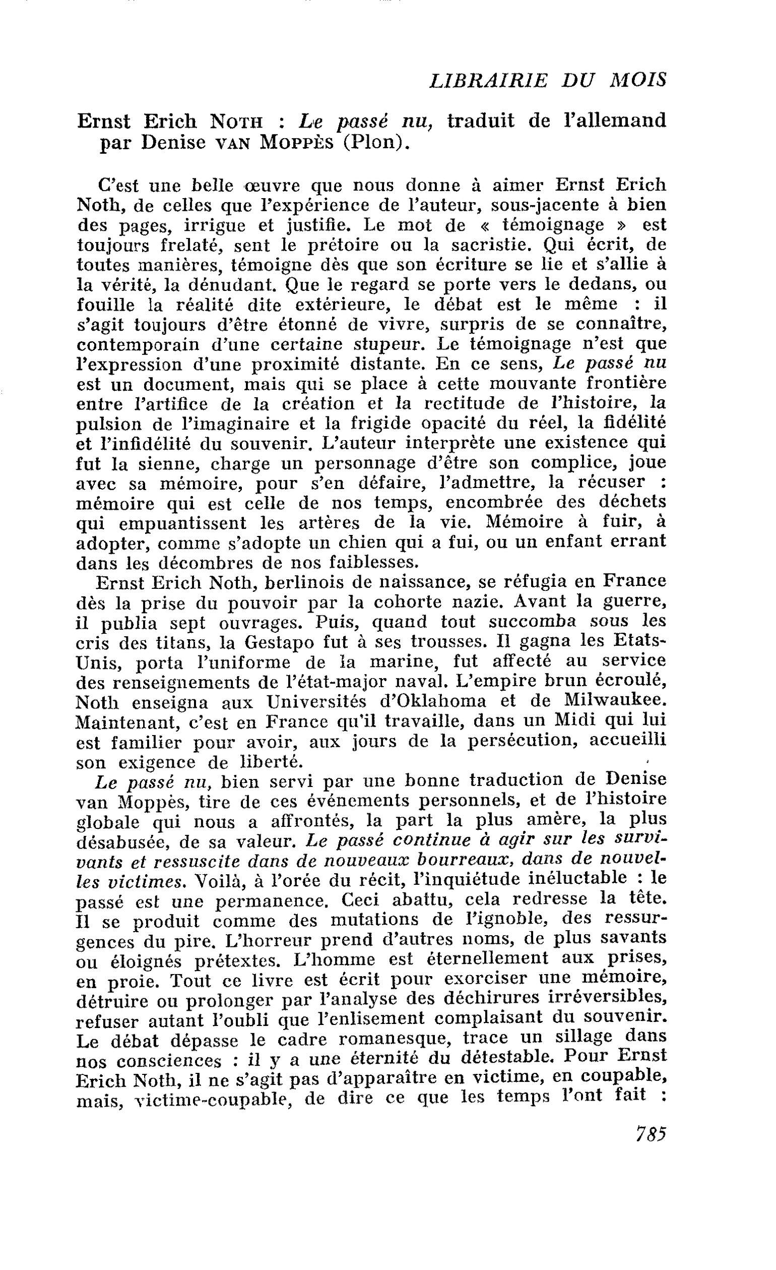 Ernst Erich Noth : Le passé nu
