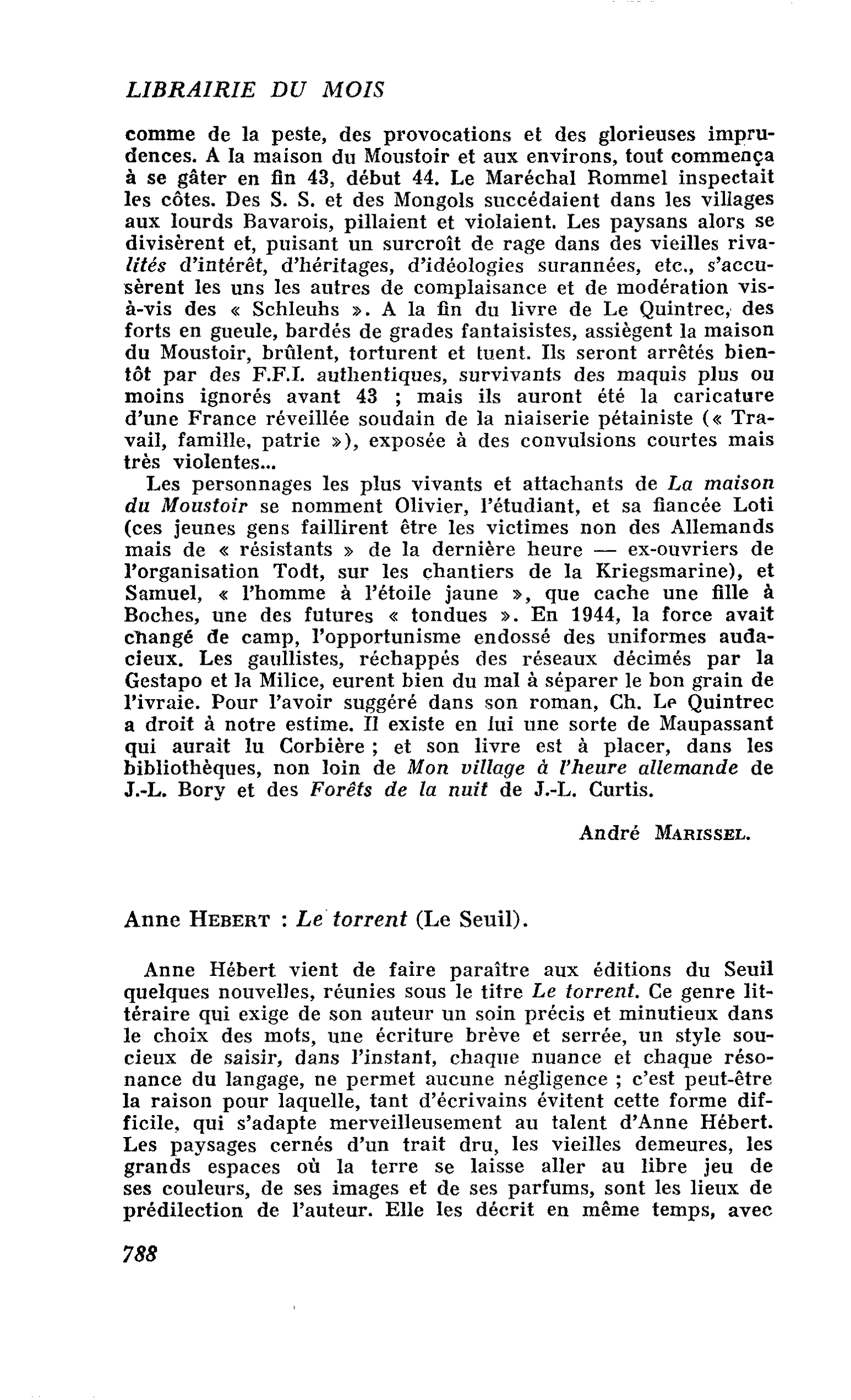 Anne Hébert : Le torrent