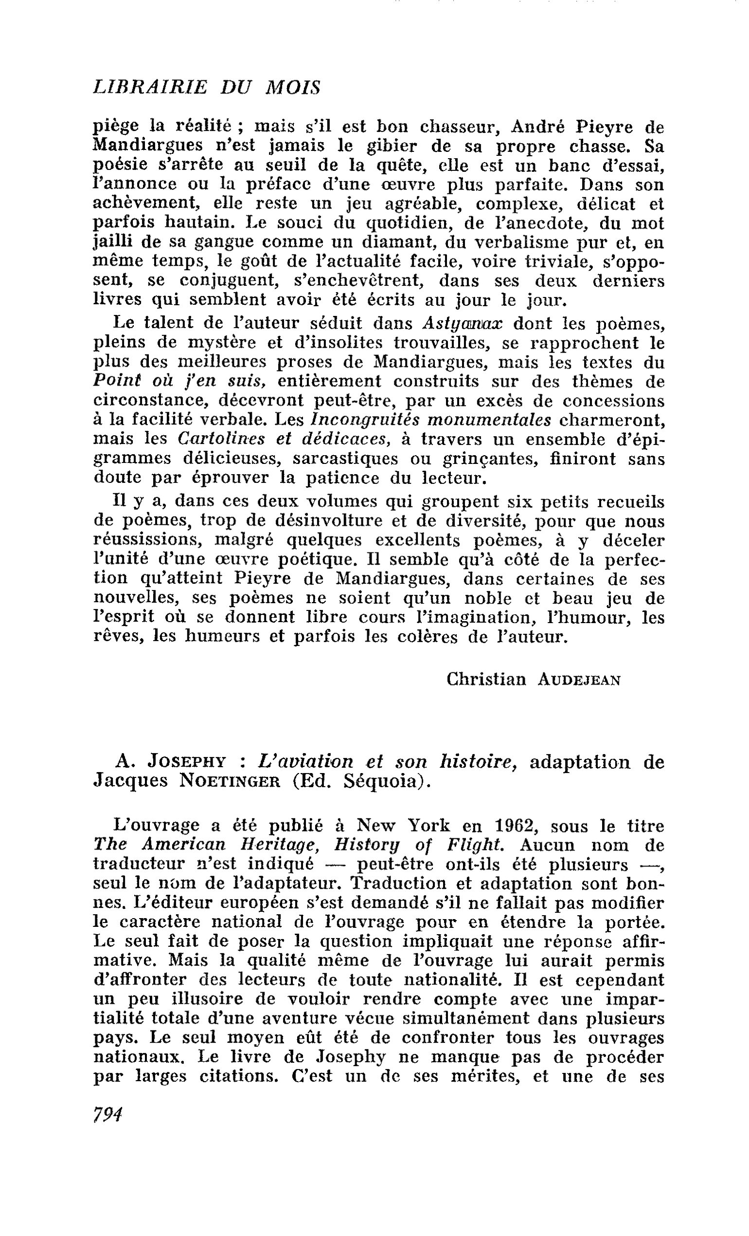 A. Josephy : L’aviation et son histoire