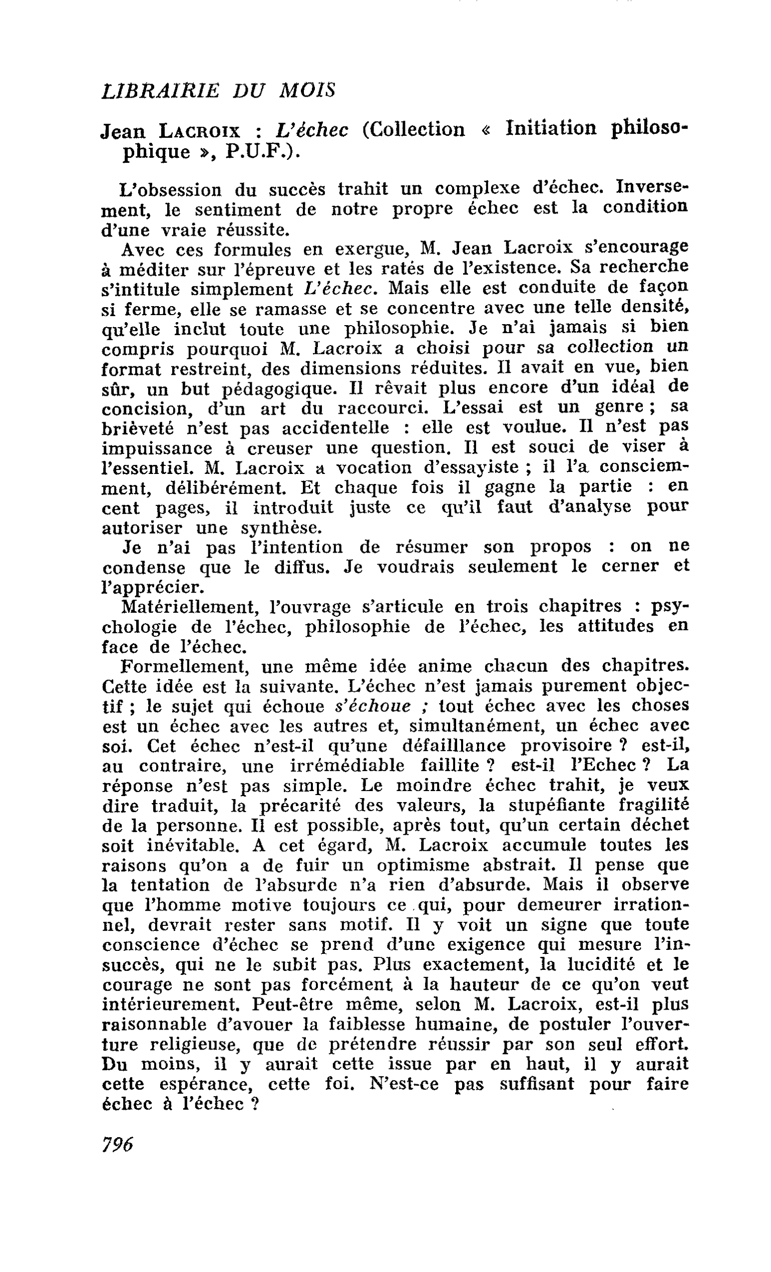Jean Lacroix : L’échec