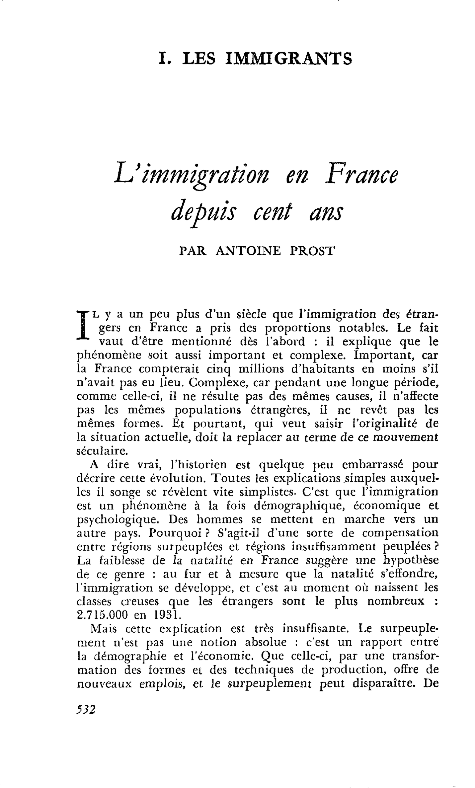 L’immigration en France depuis cent ans