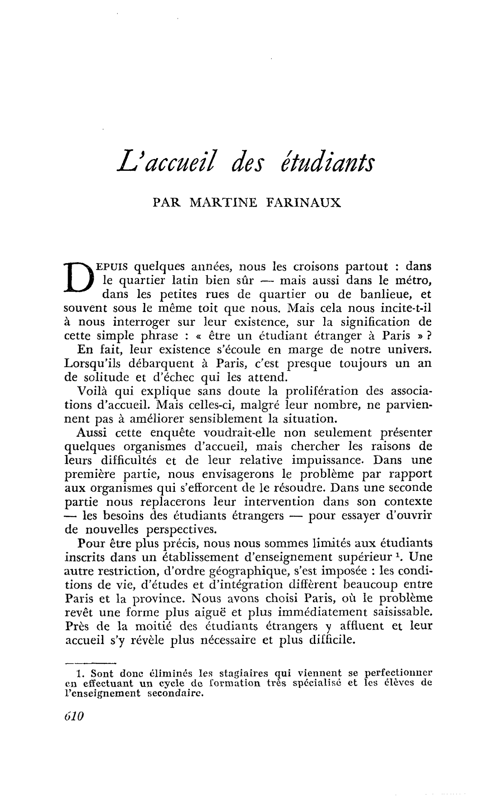 L’accueil des étudiants