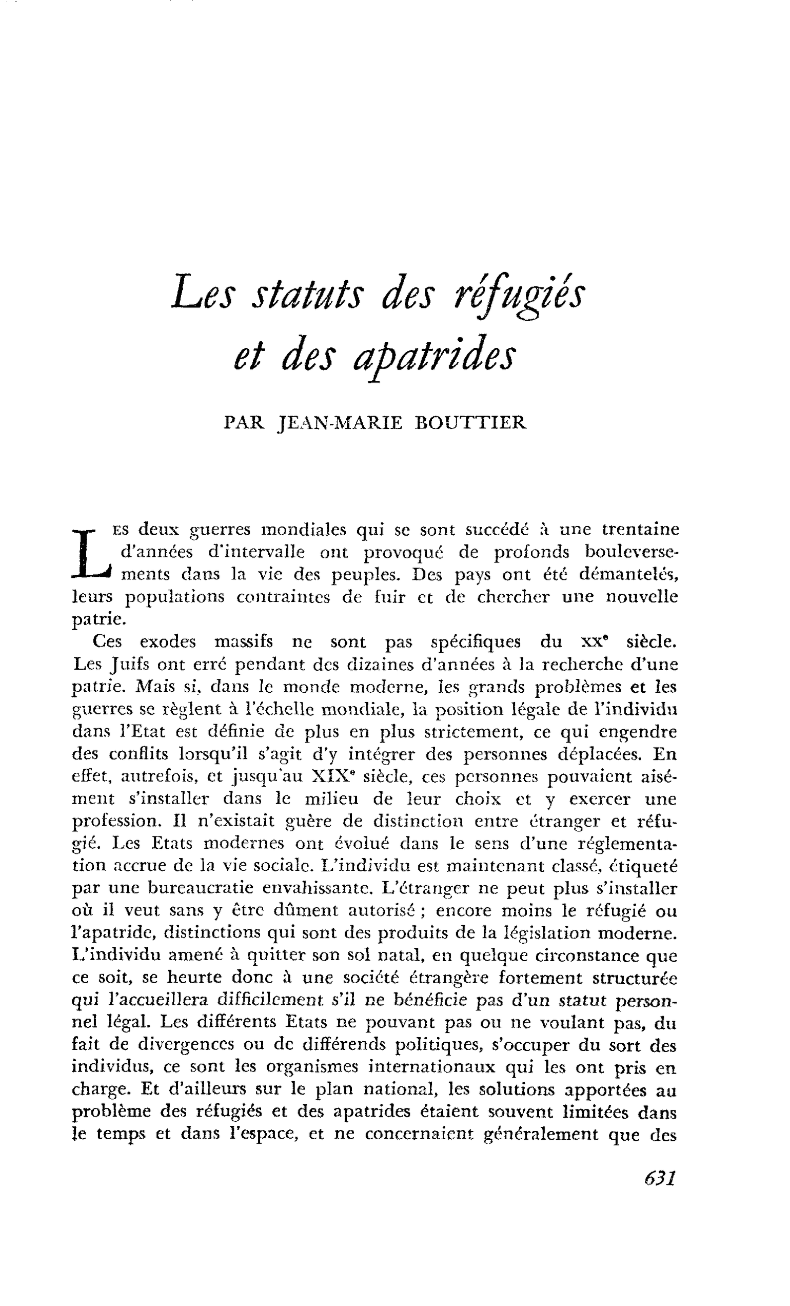Les statuts des réfugiés et des apatrides