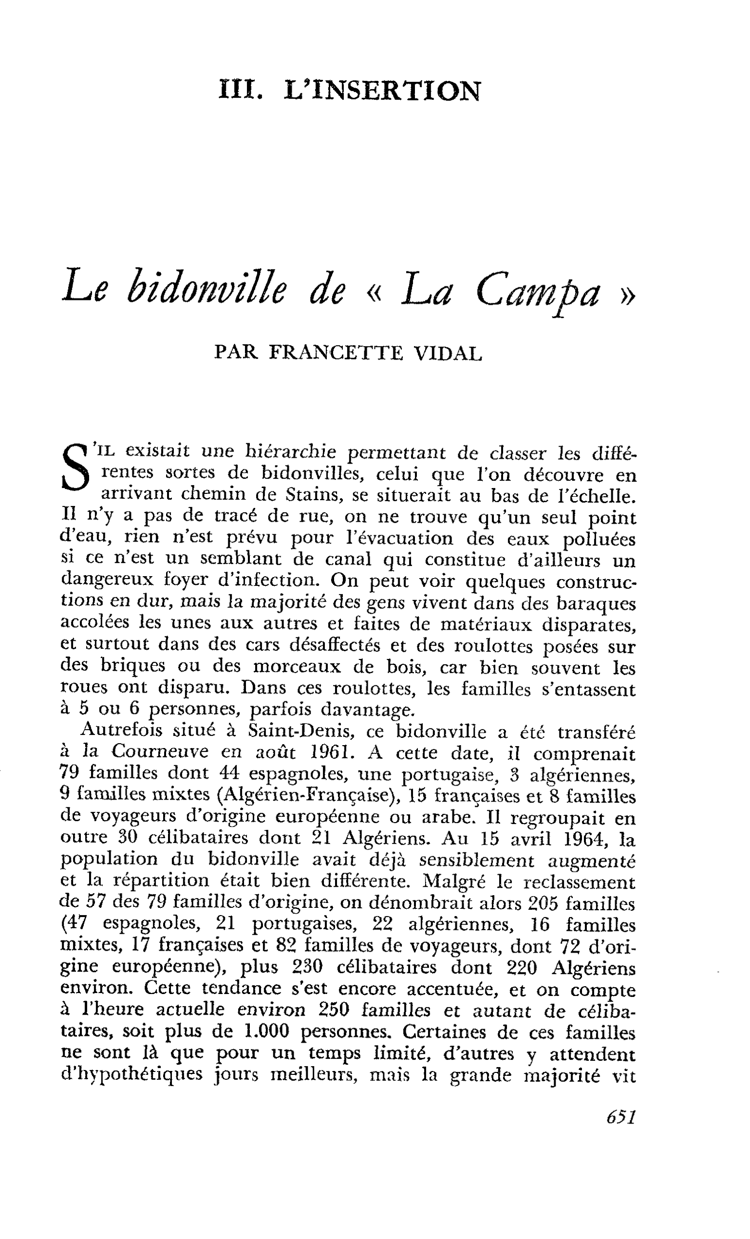 Le bidonville de « La Campa »