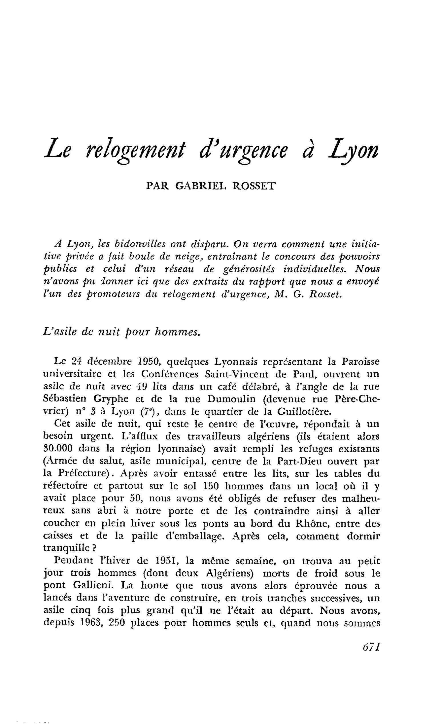 Le relogement d’urgence à Lyon