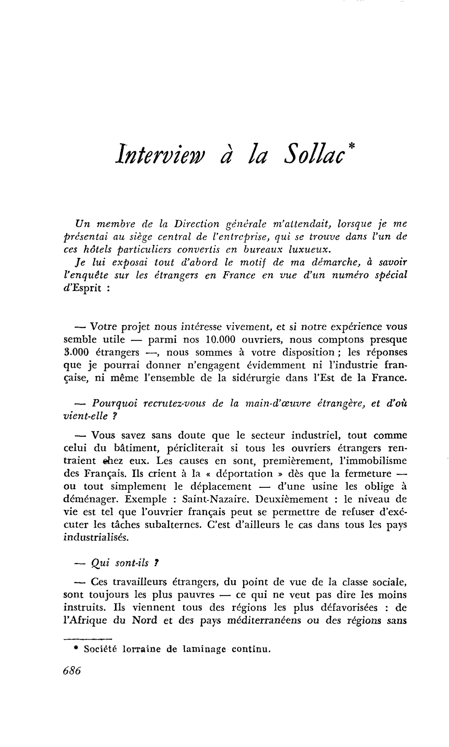 Interview à la Sollac