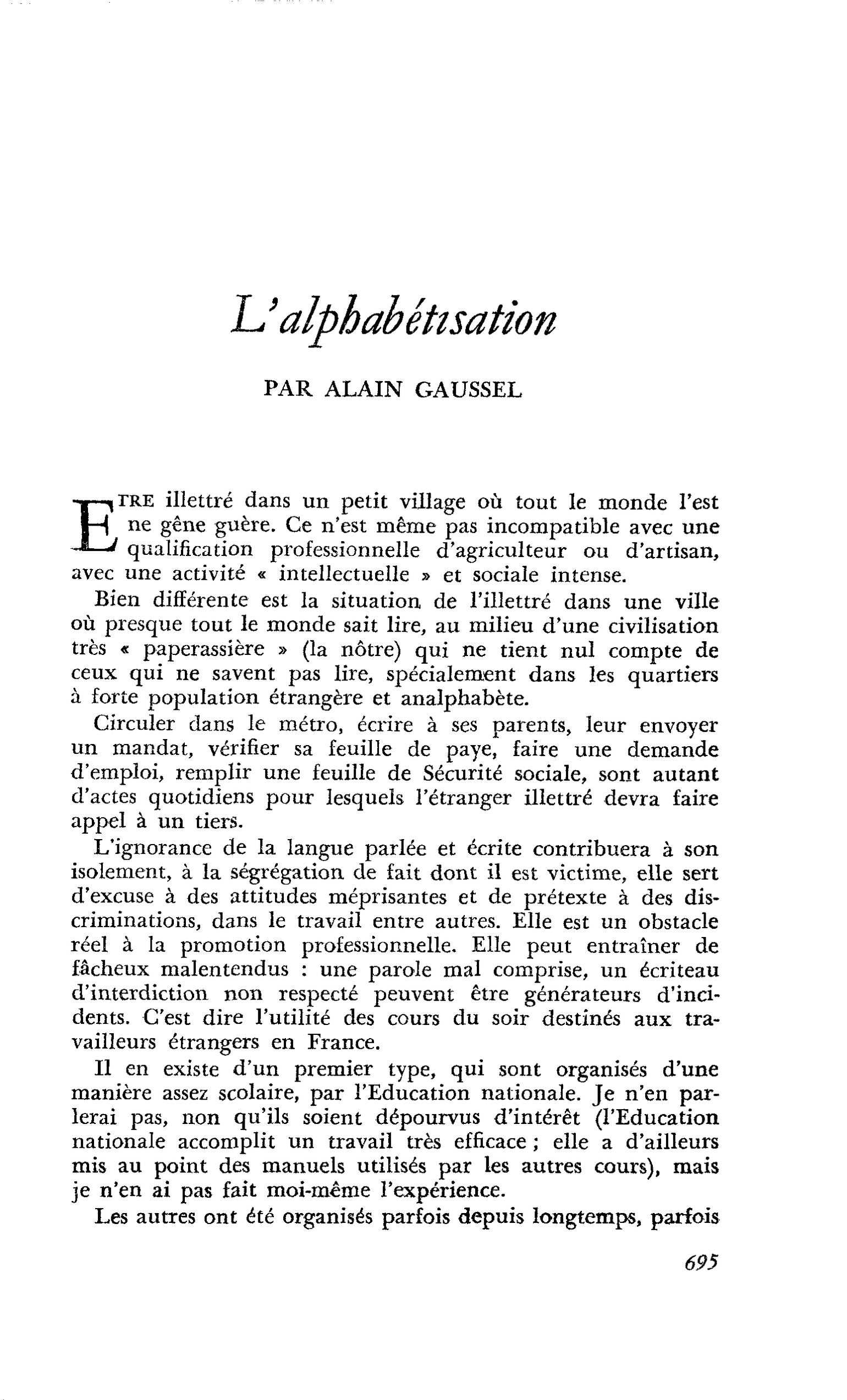 L’alphabétisation