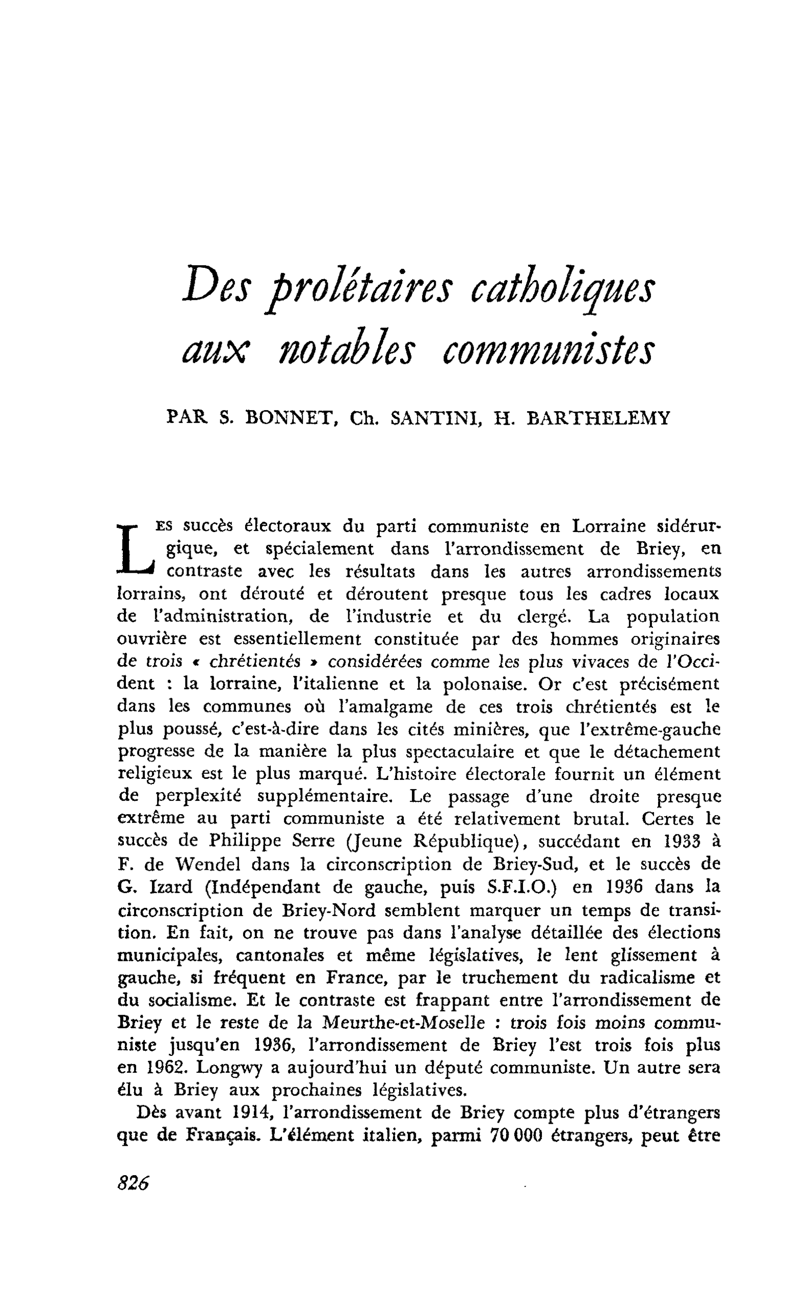 Des prolétaires catholiques aux notables communistes