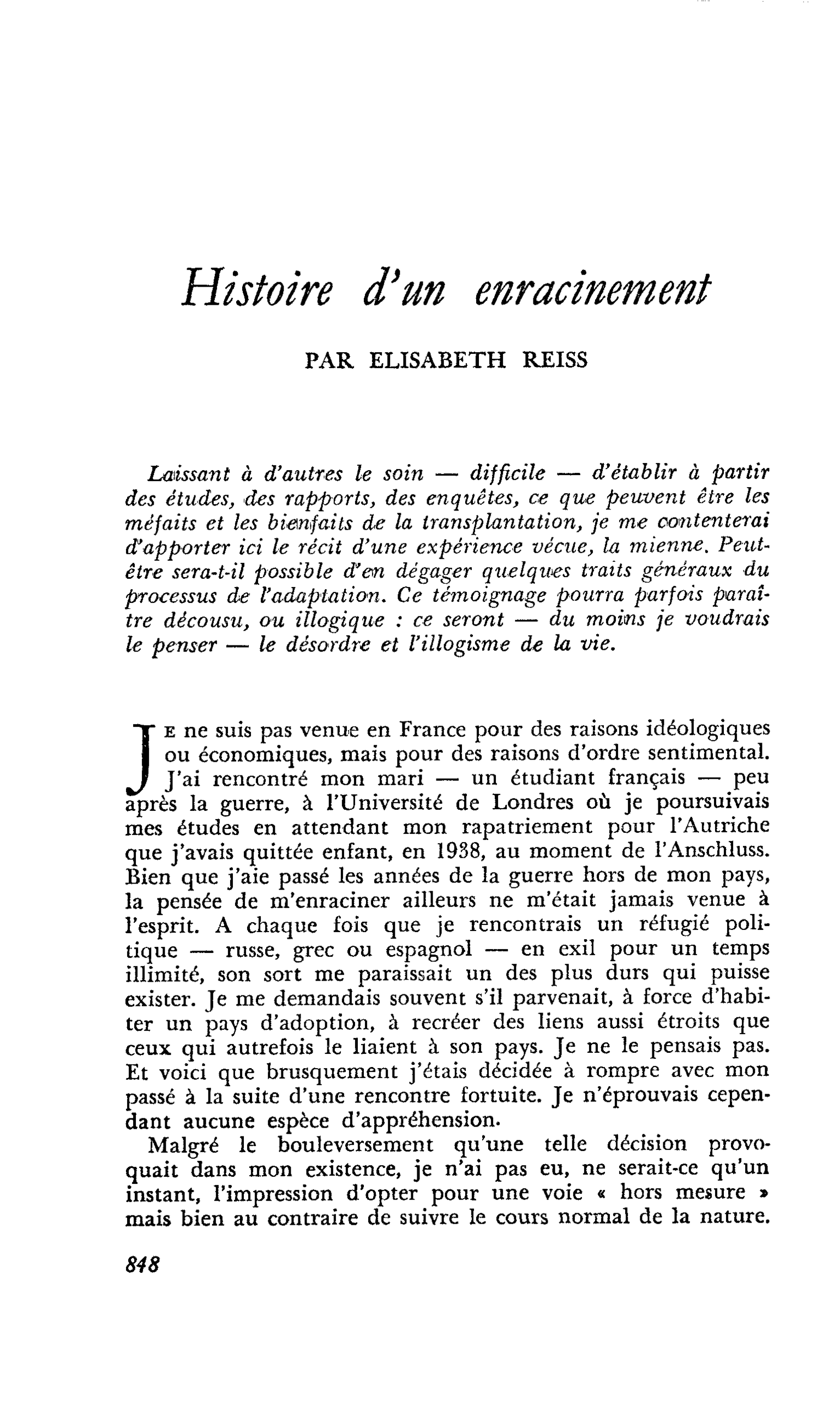 Histoire d’un enracinement