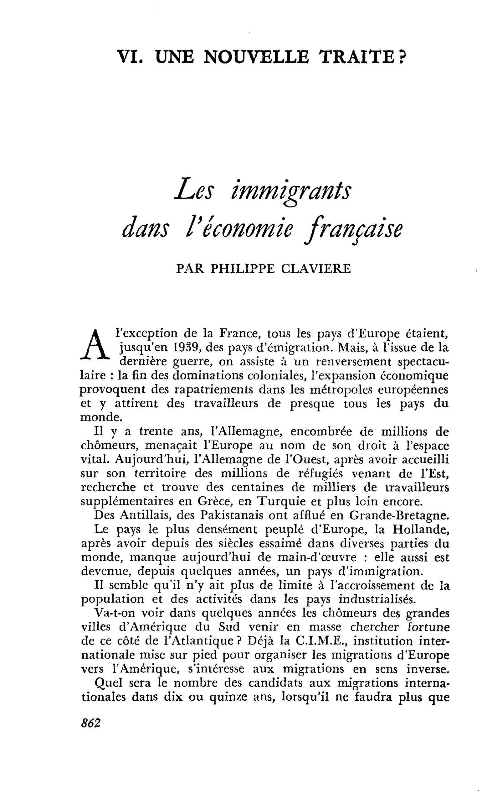 Les immigrants dans l’économie française