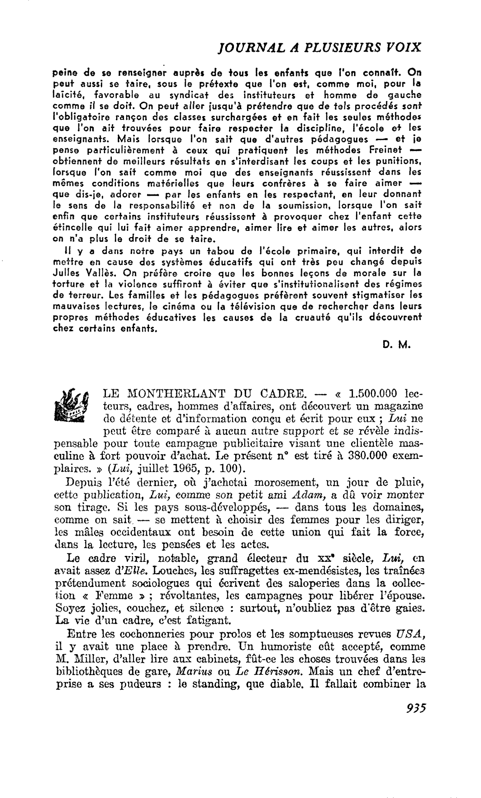 LE MONTHERLANT DU CADRE