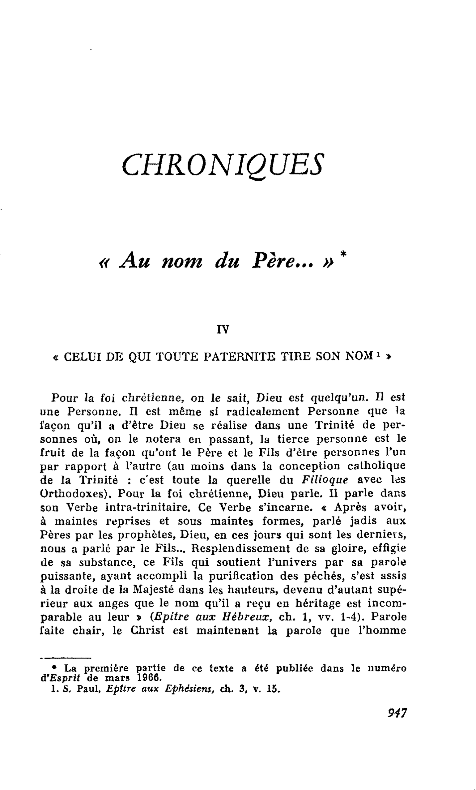 « Au nom du Père… »