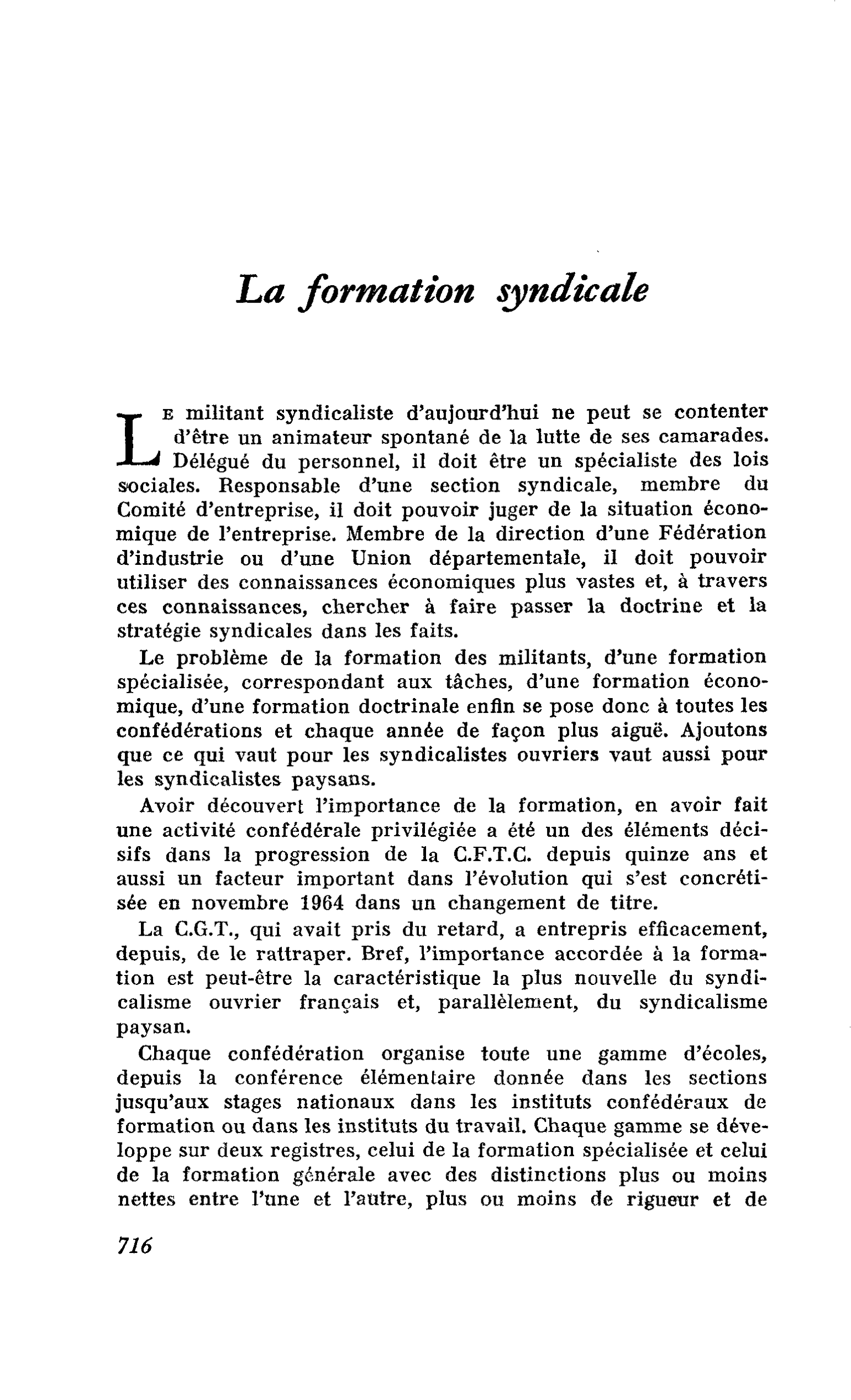 La formation syndicale