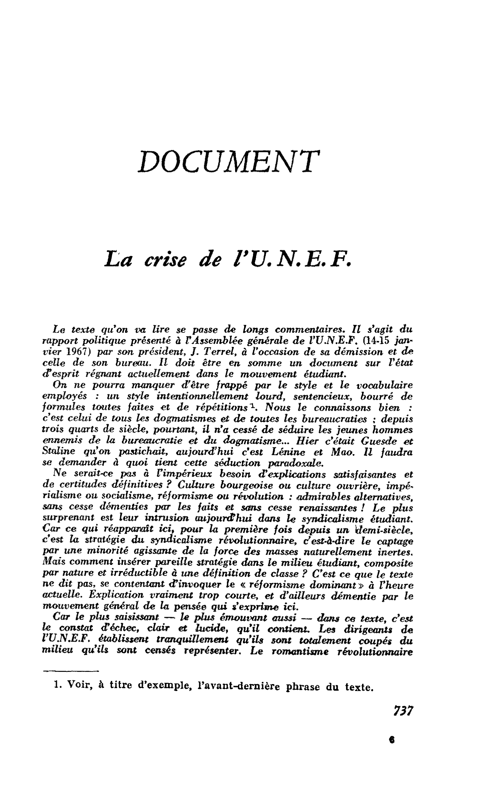 La crise de l’U.N.E.F.