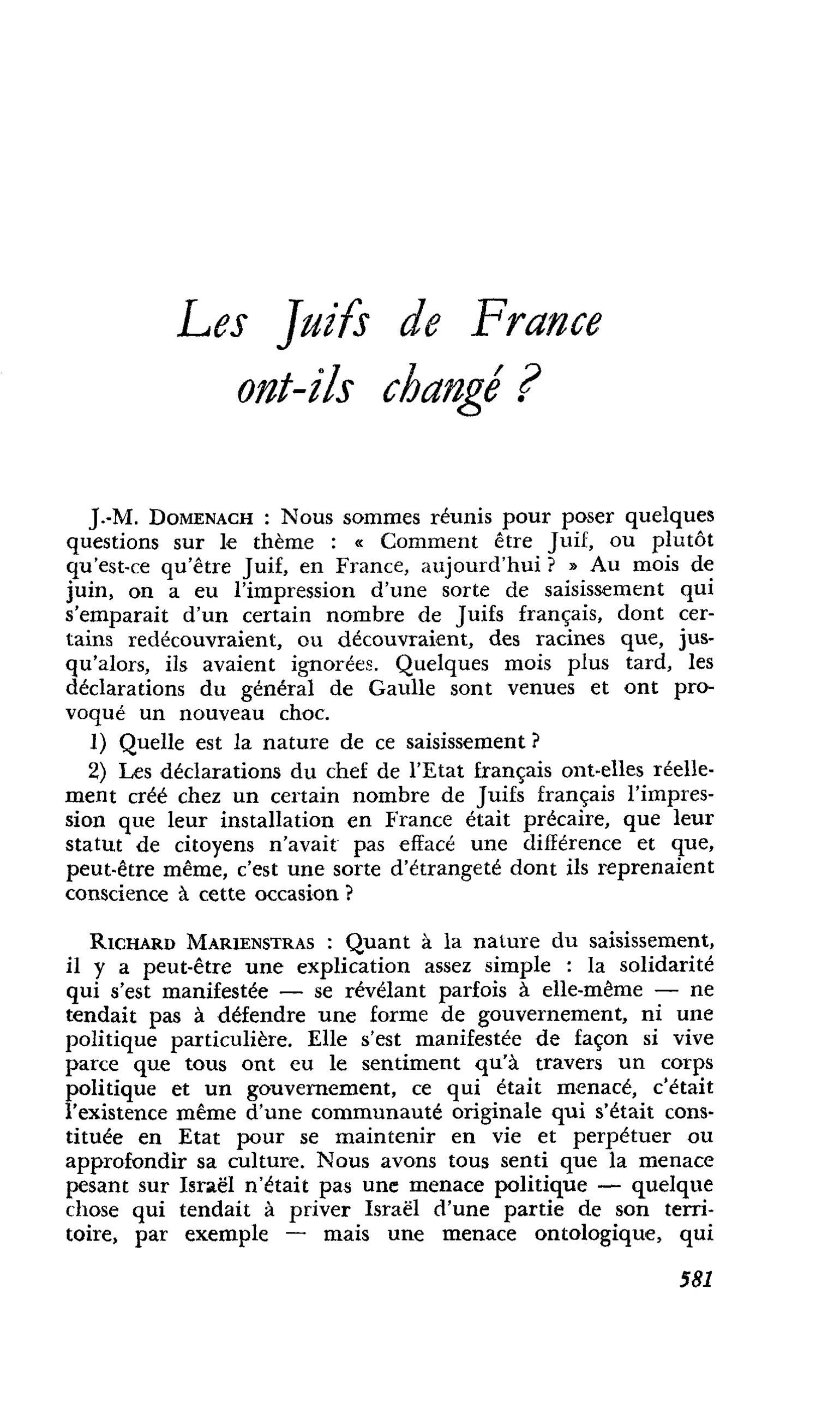 Les Juifs de France ont-ils changé ?