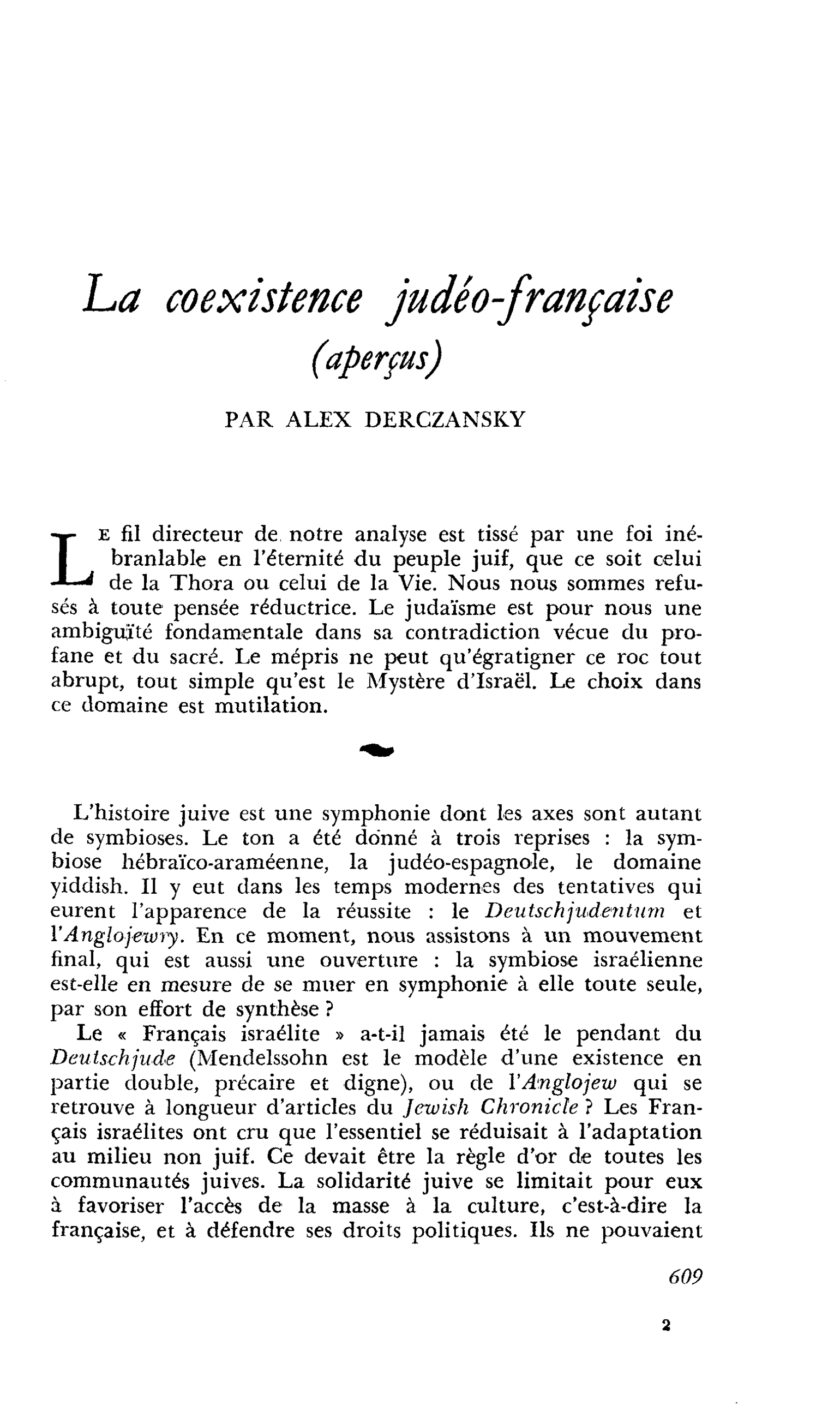 La coexistence judéo-française (aperçus)