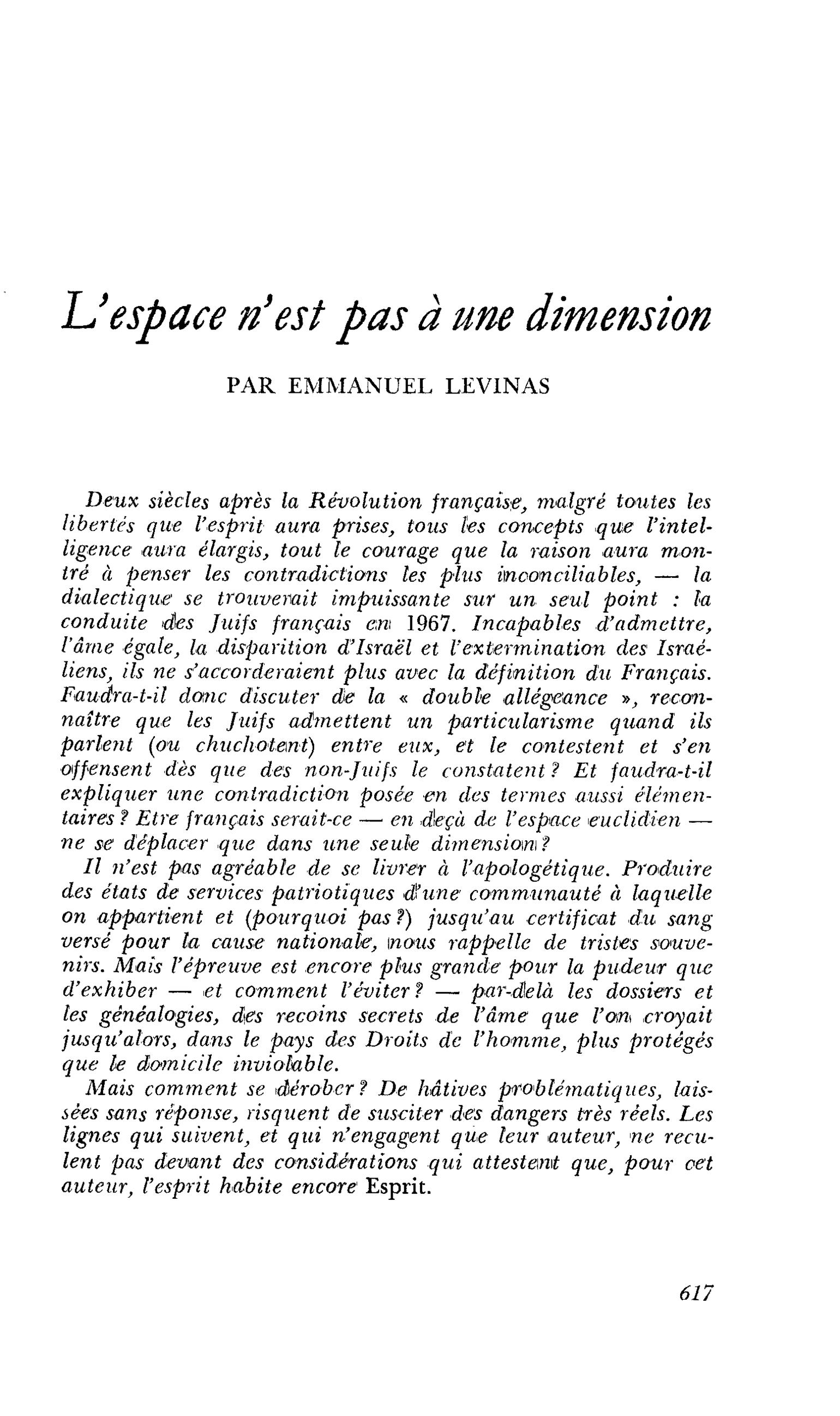 L’espace n’est pas à une dimension