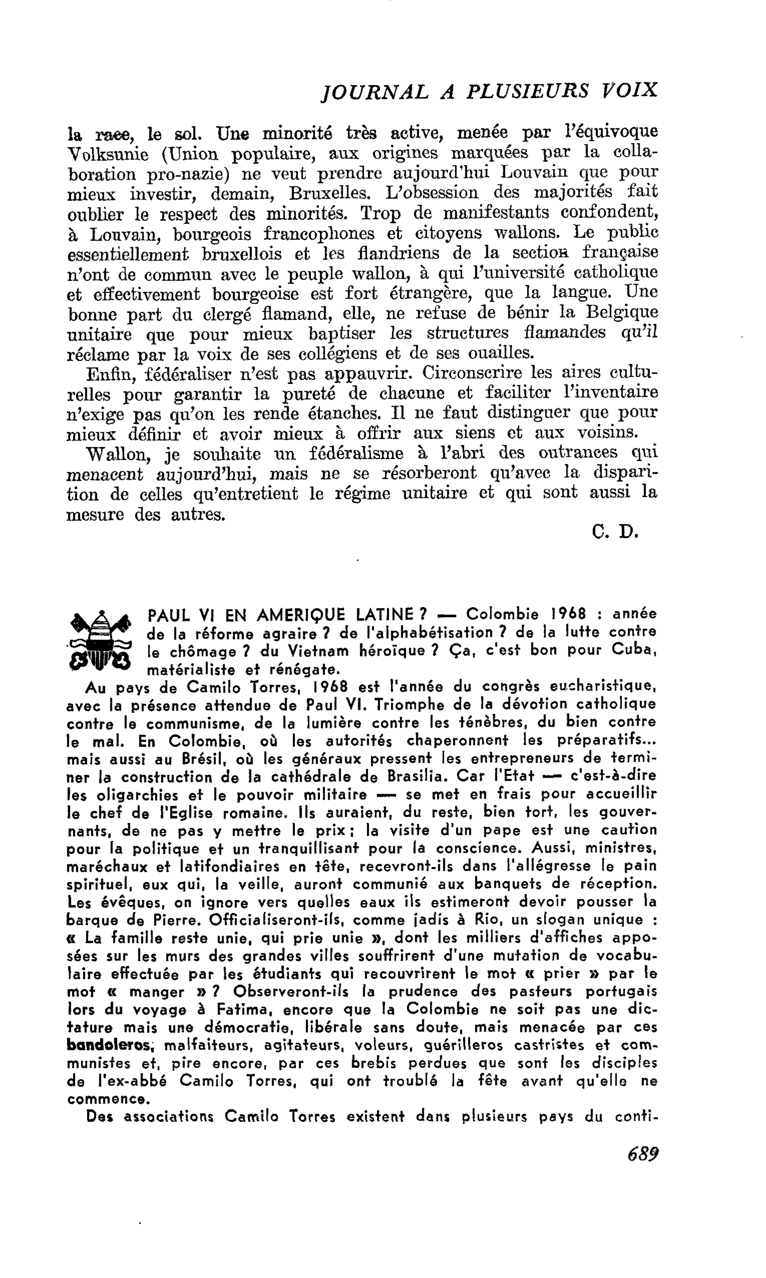 PAUL VI EN AMERIQUE LATINE ?