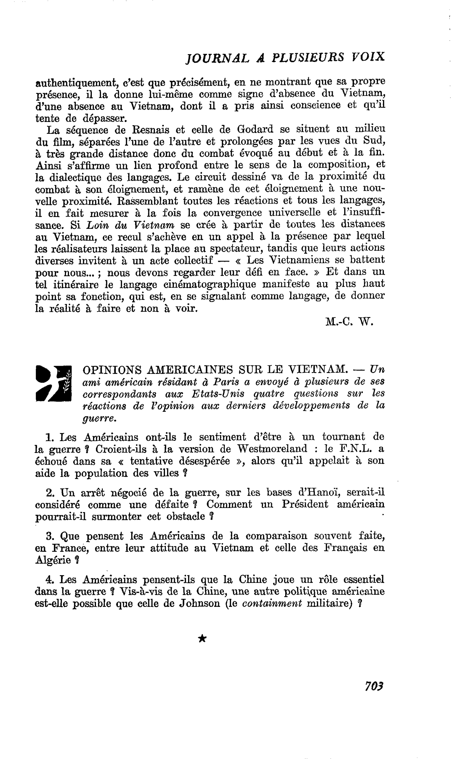 OPINIONS AMERICAINES SUR LE VIETNAM