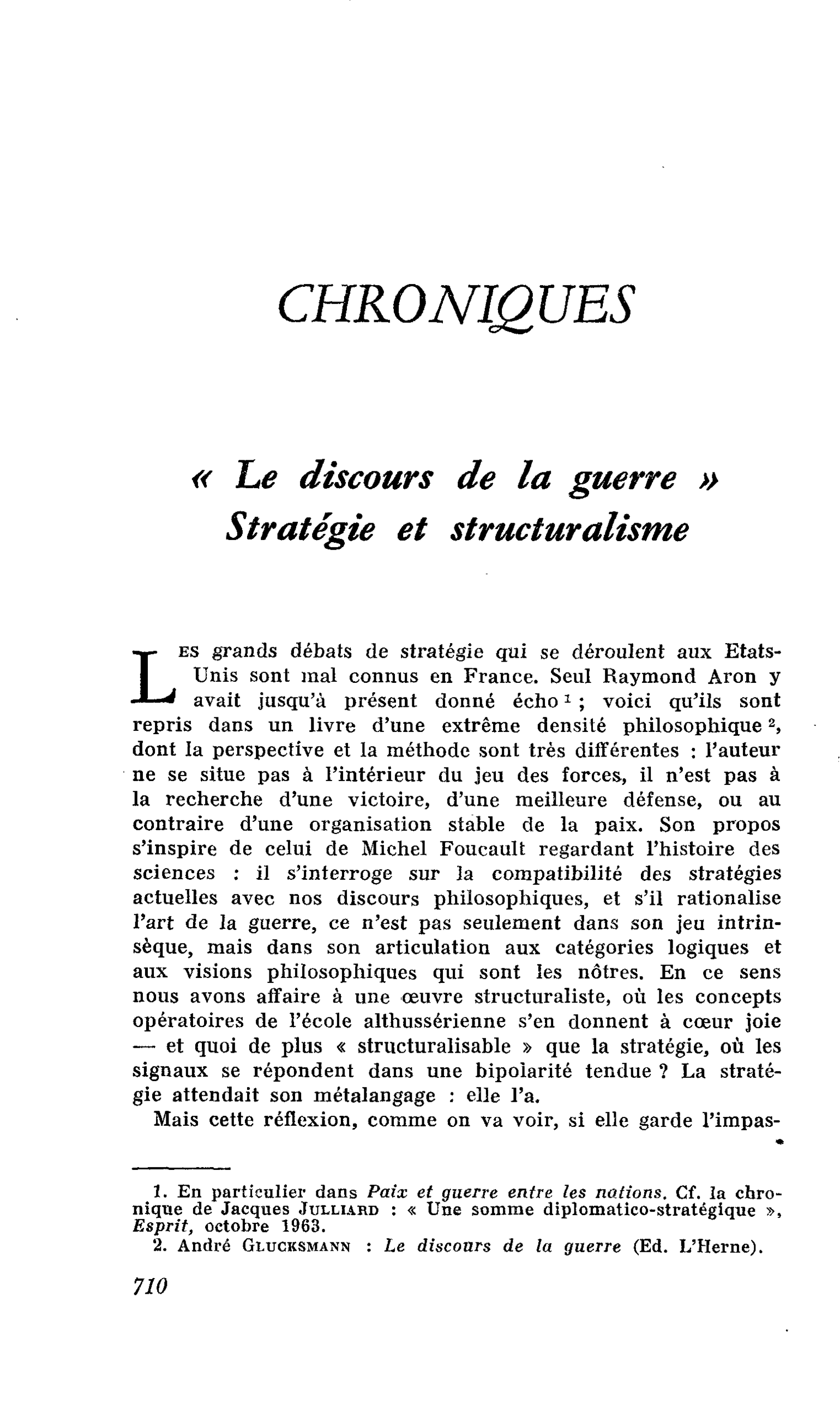 « Le discours de la guerre » Stratégie et structuralisme