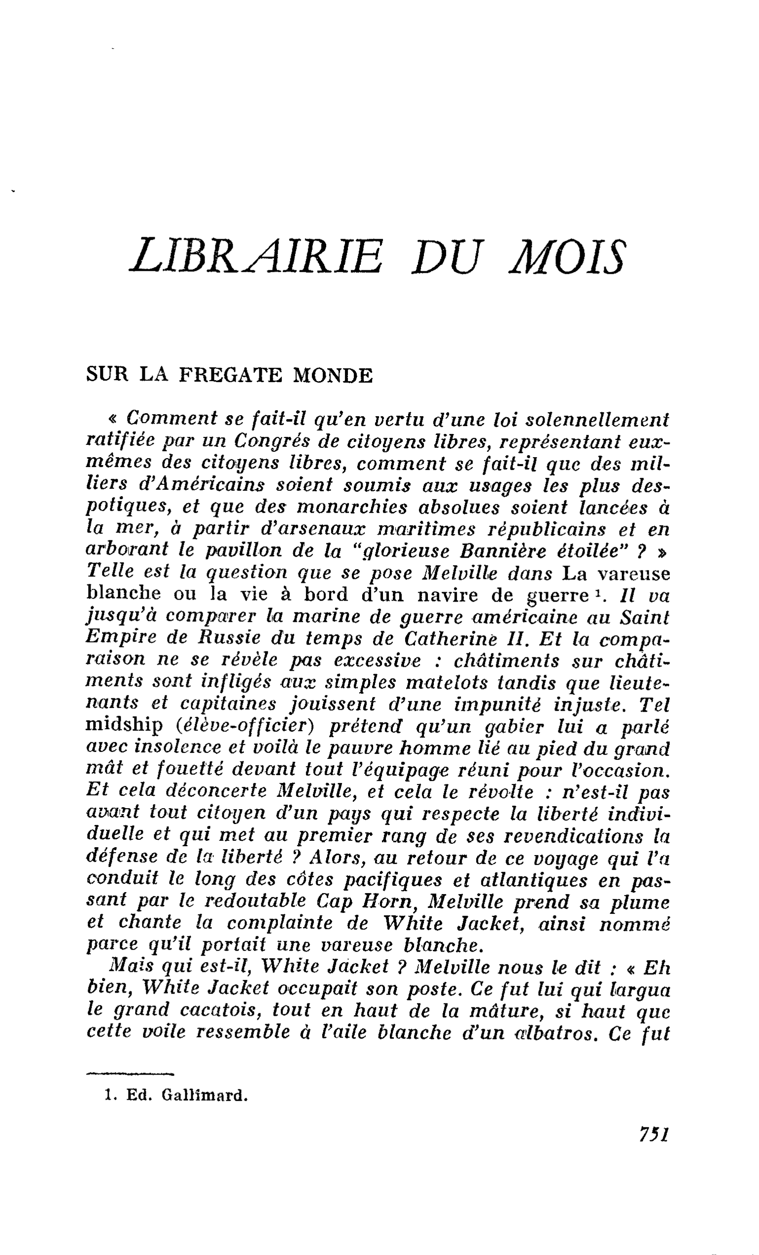 SUR LA FREGATE MONDE