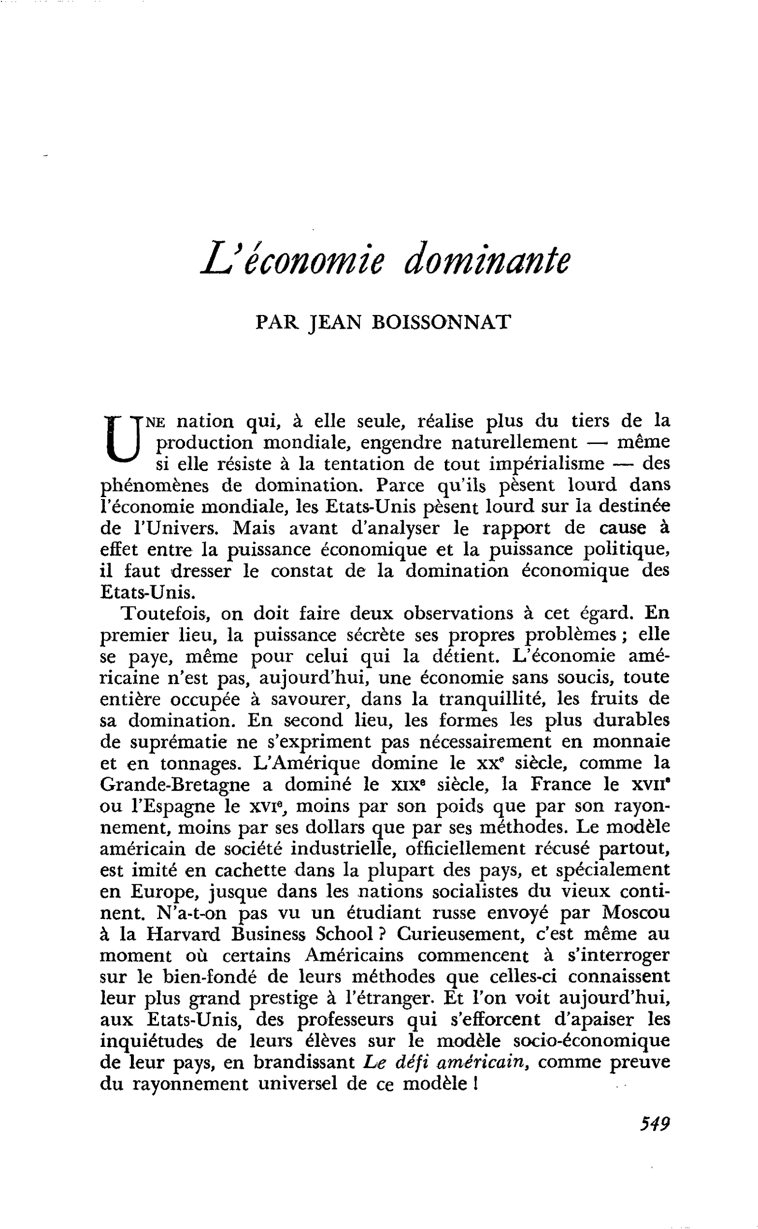 L’économie dominante