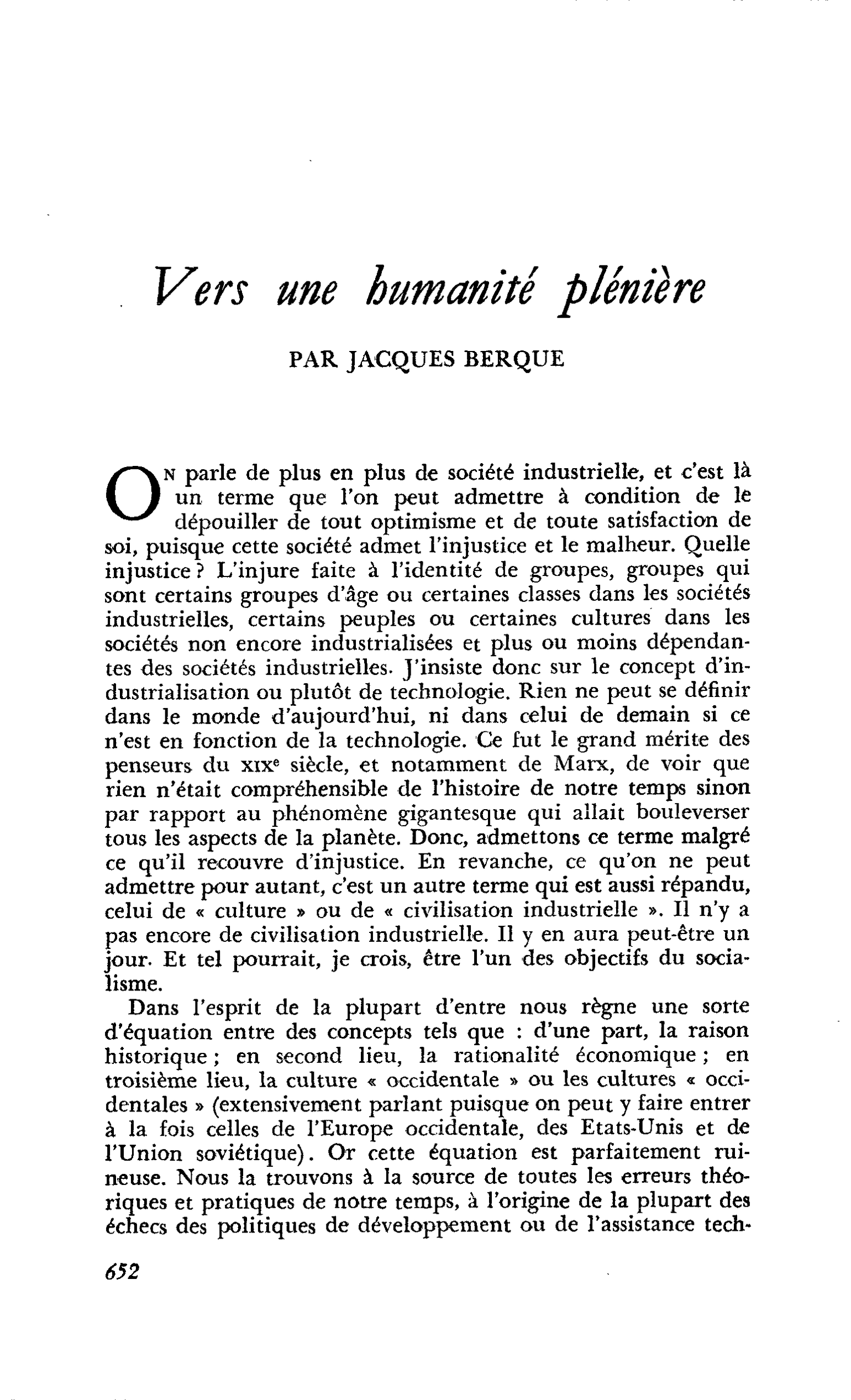 Vers une humanité plénière